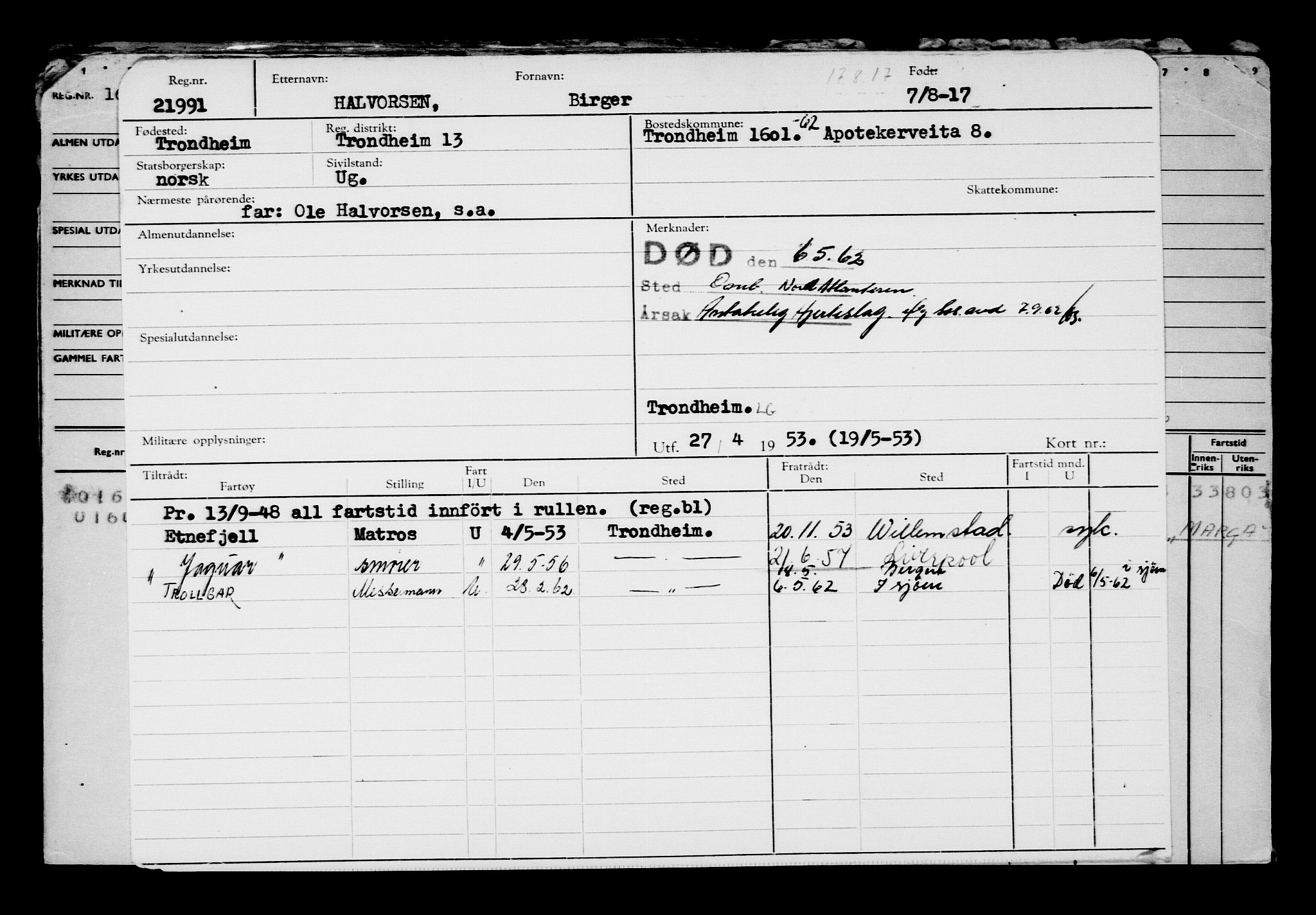 Direktoratet for sjømenn, AV/RA-S-3545/G/Gb/L0150: Hovedkort, 1917, s. 764