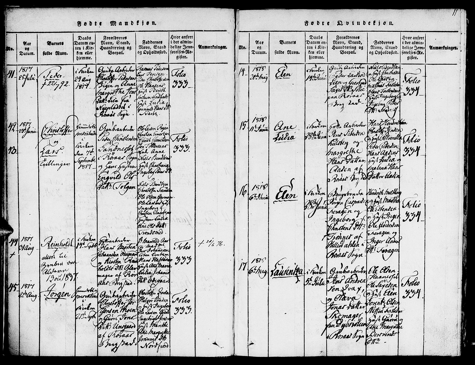 Ministerialprotokoller, klokkerbøker og fødselsregistre - Sør-Trøndelag, AV/SAT-A-1456/681/L0929: Ministerialbok nr. 681A07, 1817-1828, s. 11