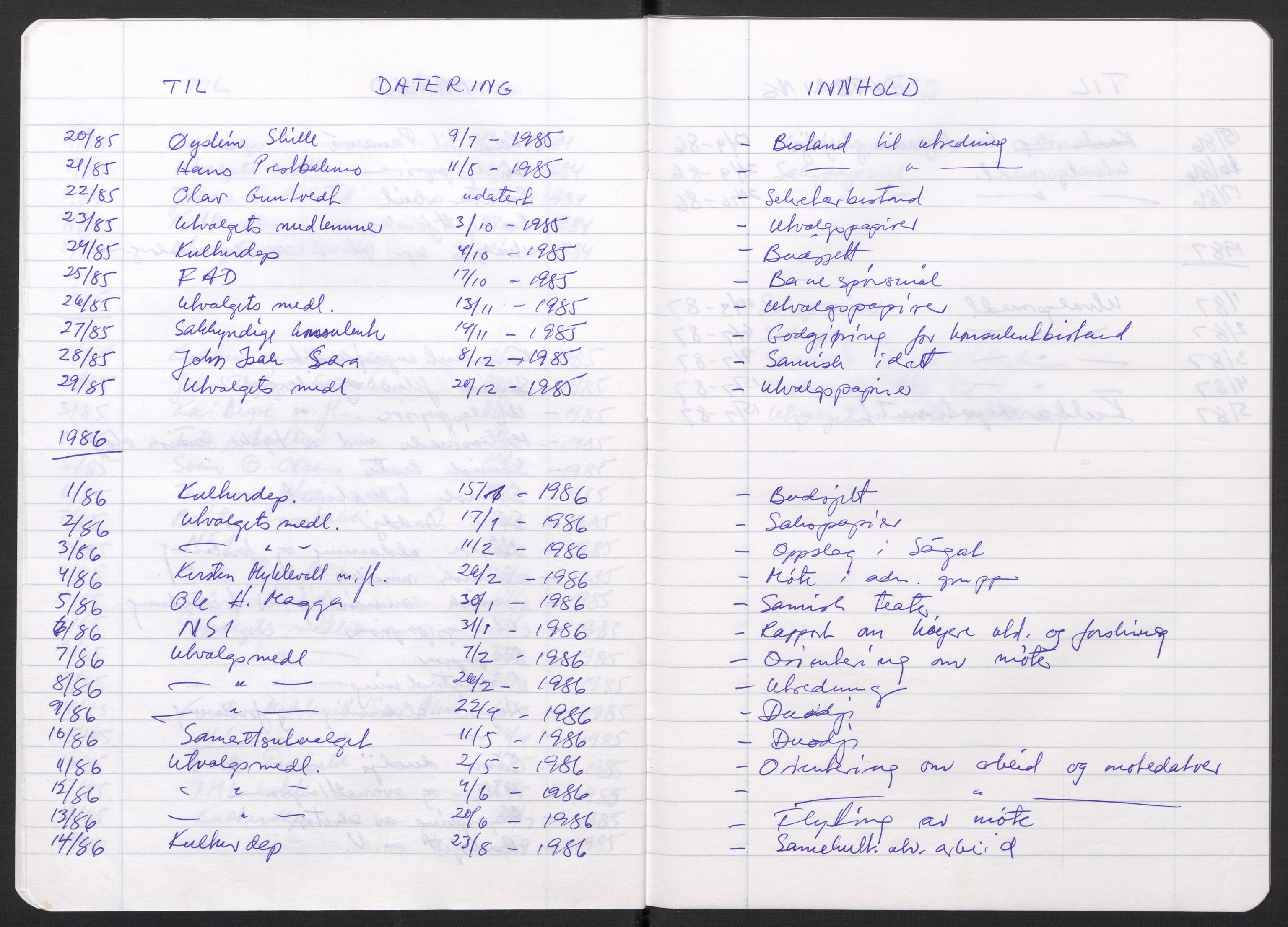 Kirke- og undervisningsdepartementet, Samekulturutvalget, AV/RA-S-2905/D/L0002: Utgående brev. Register til disse, 1981-1987, s. 503