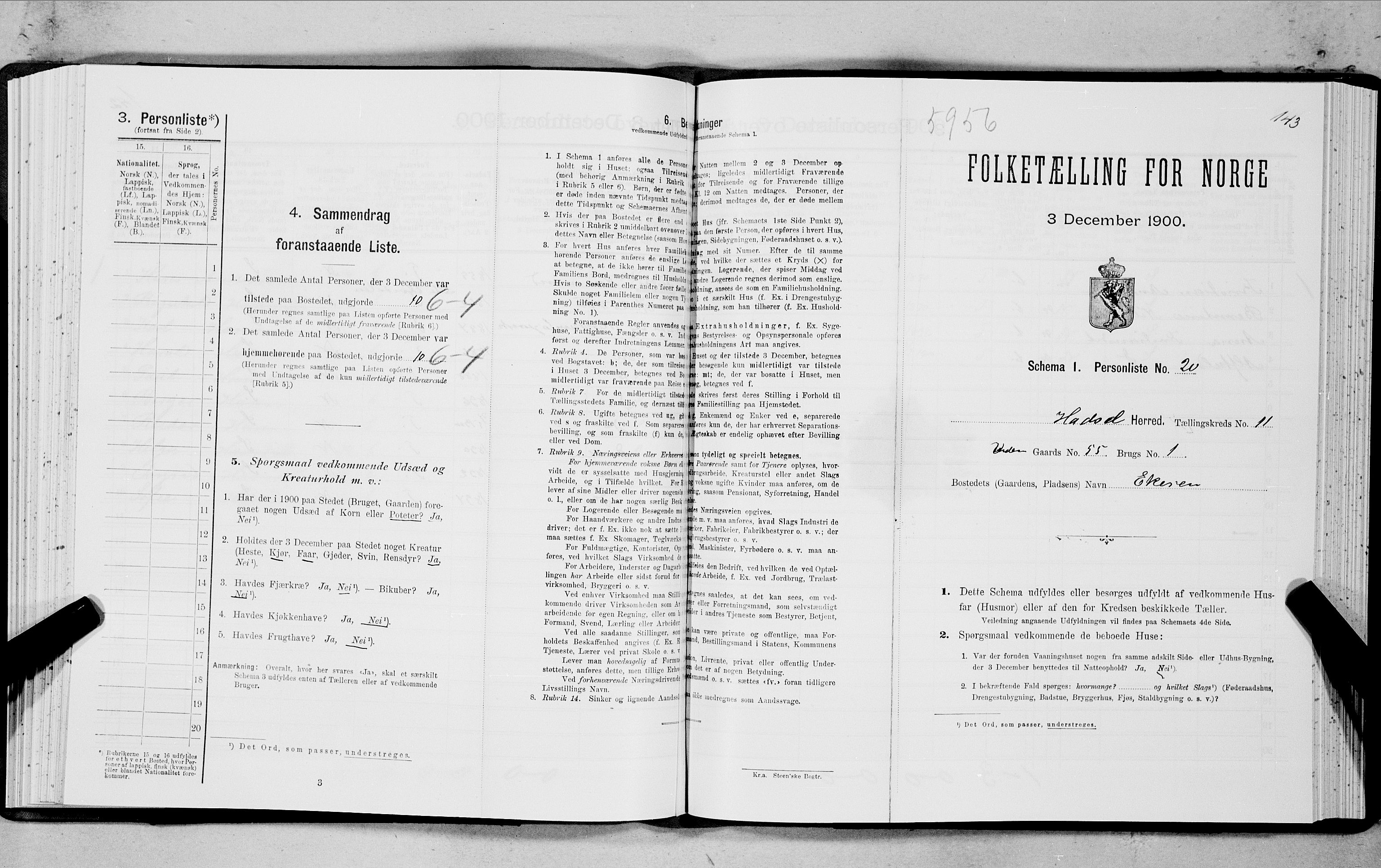 SAT, Folketelling 1900 for 1866 Hadsel herred, 1900, s. 953