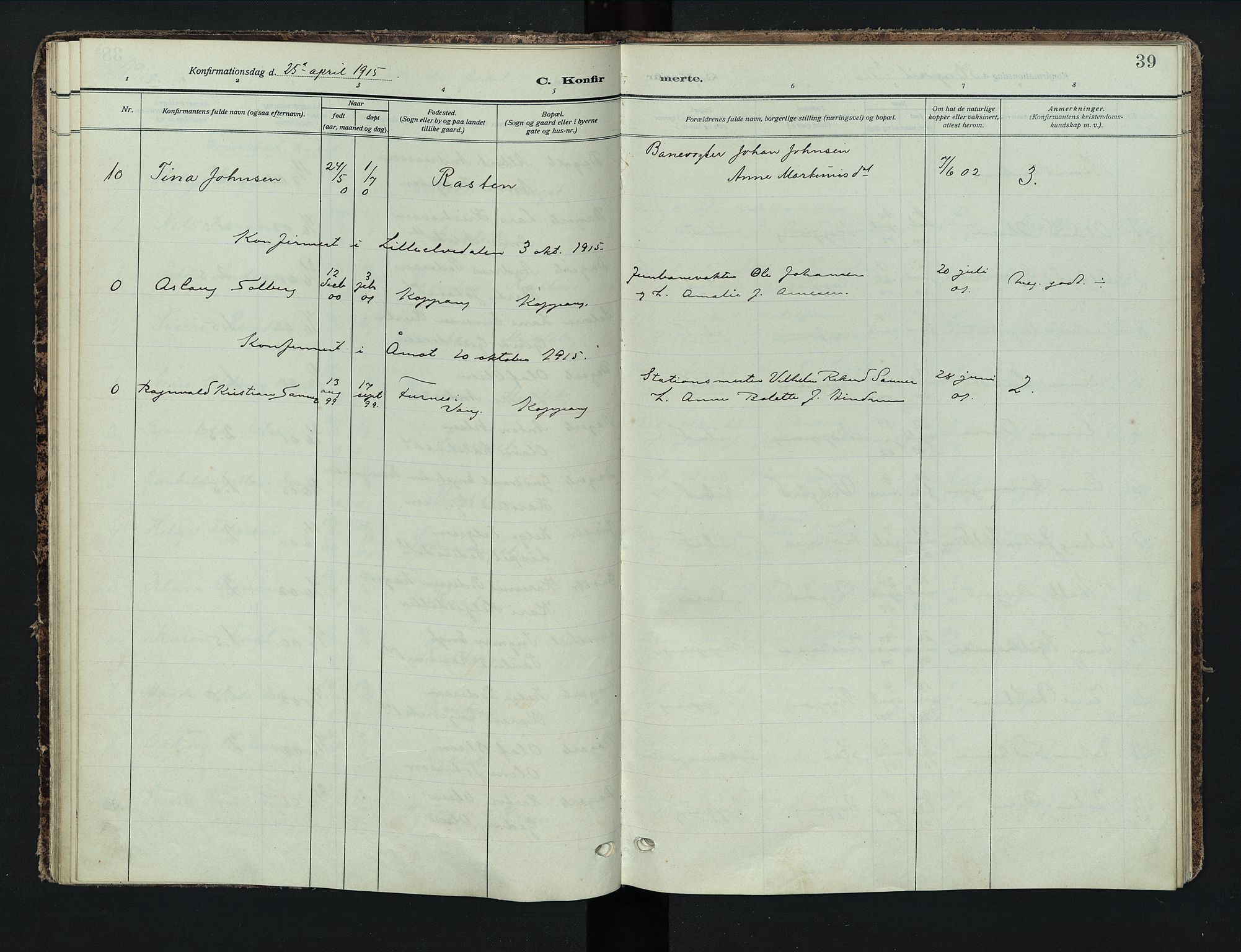 Stor-Elvdal prestekontor, AV/SAH-PREST-052/H/Ha/Haa/L0005: Ministerialbok nr. 5, 1908-1924, s. 39