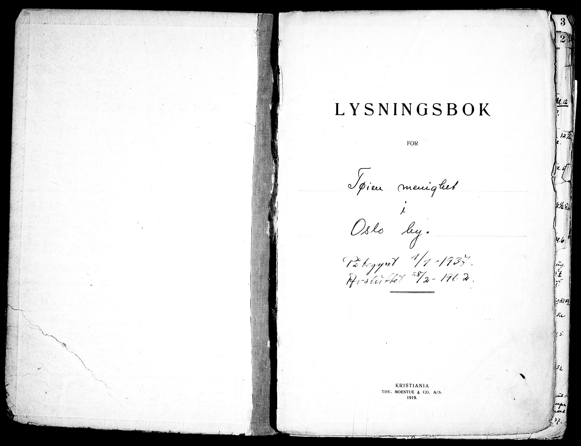 Tøyen prestekontor Kirkebøker, AV/SAO-A-10167a/H/Ha/L0002: Lysningsprotokoll nr. 2, 1937-1962