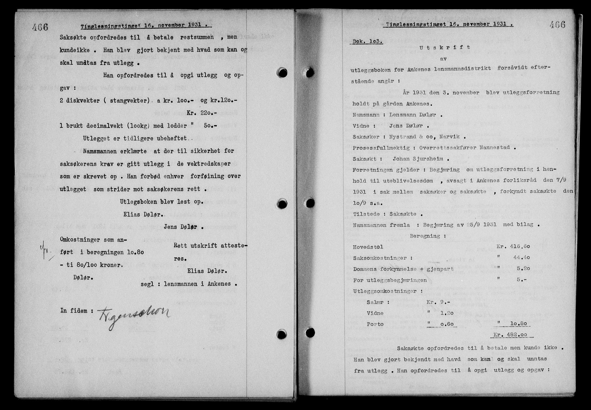 Steigen og Ofoten sorenskriveri, AV/SAT-A-0030/1/2/2C/L0019: Pantebok nr. 22, 1931-1931, Tingl.dato: 16.11.1931