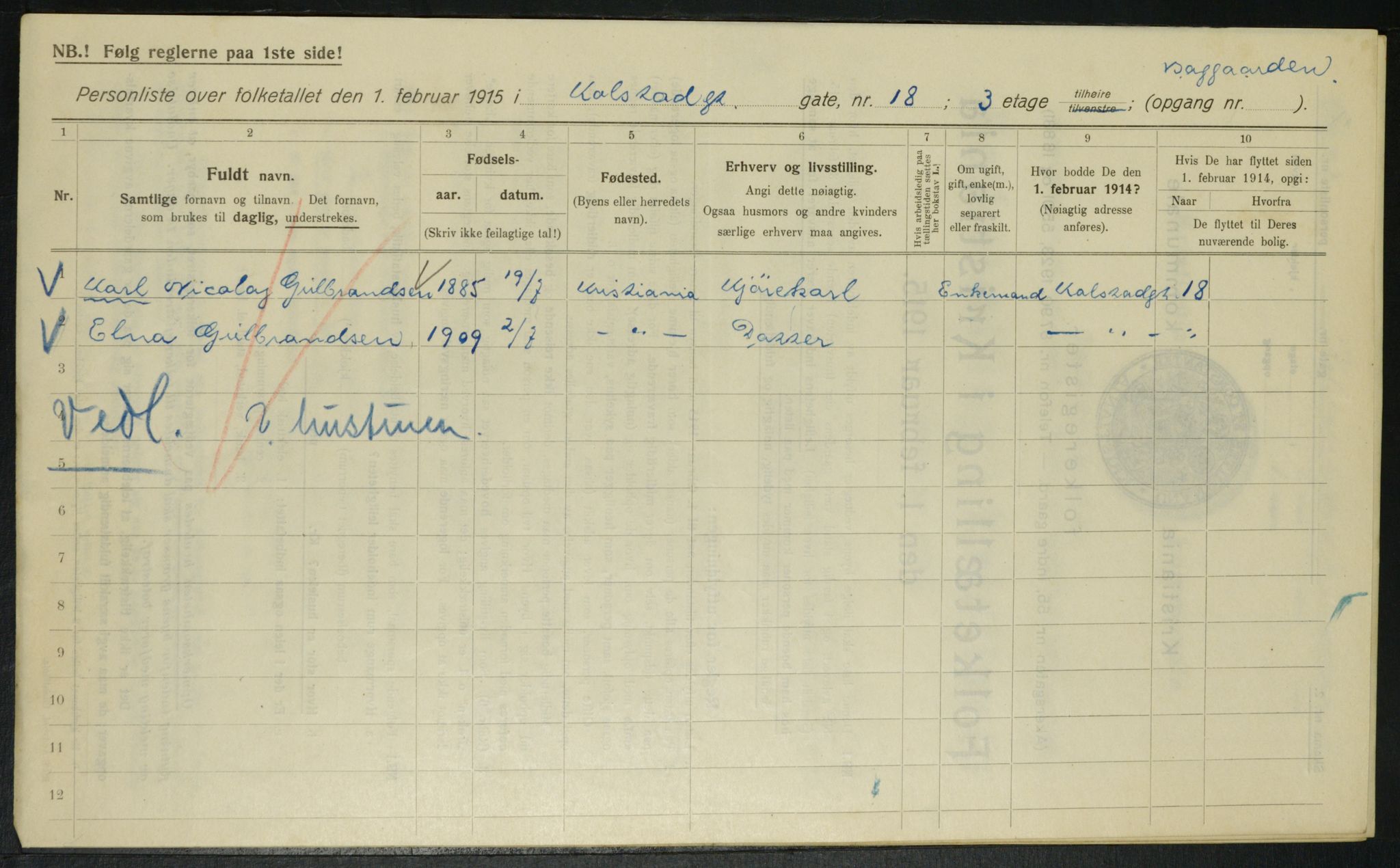 OBA, Kommunal folketelling 1.2.1915 for Kristiania, 1915, s. 51955