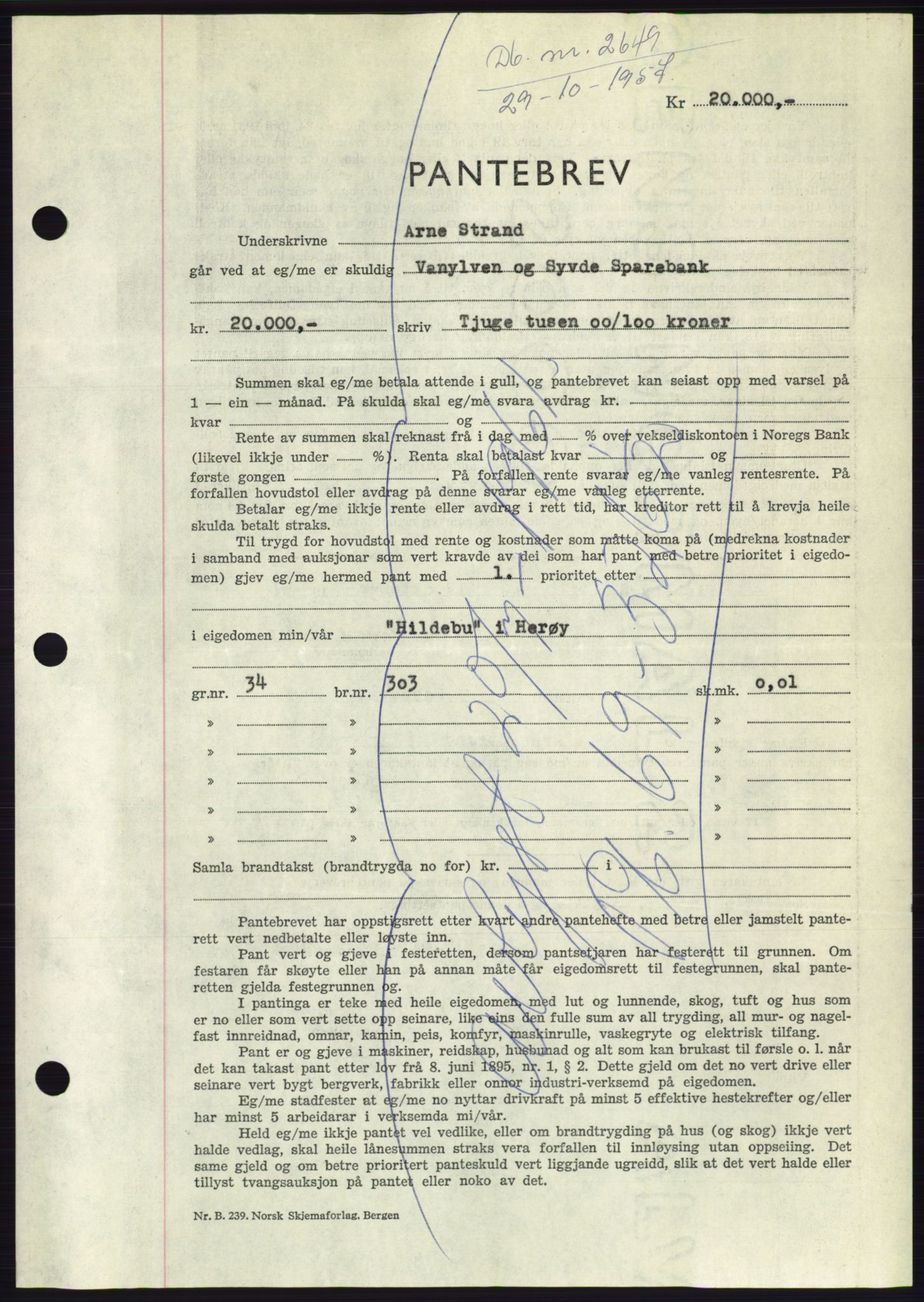 Søre Sunnmøre sorenskriveri, AV/SAT-A-4122/1/2/2C/L0130: Pantebok nr. 18B, 1957-1958, Dagboknr: 2649/1957