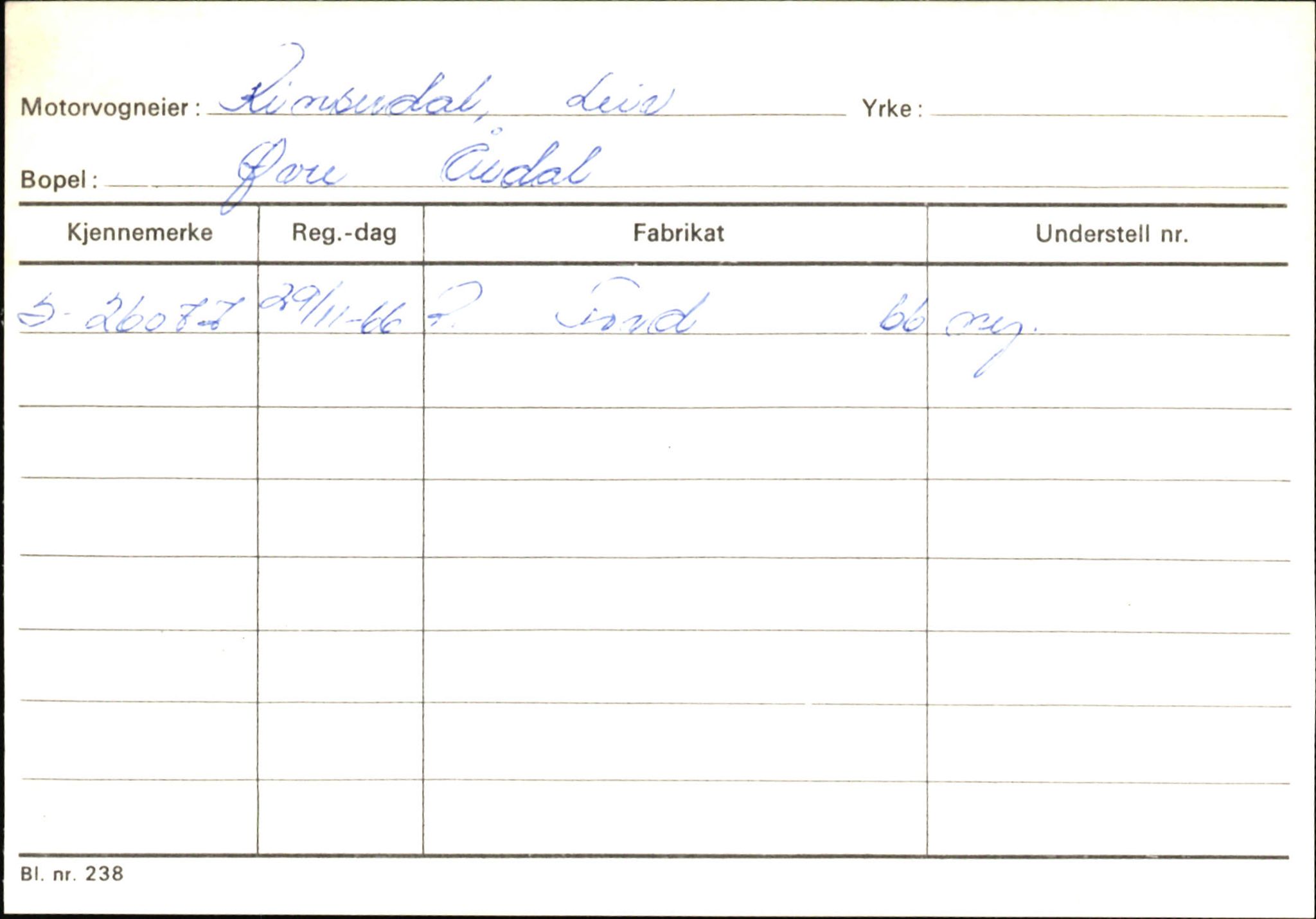 Statens vegvesen, Sogn og Fjordane vegkontor, AV/SAB-A-5301/4/F/L0145: Registerkort Vågsøy S-Å. Årdal I-P, 1945-1975, s. 1094