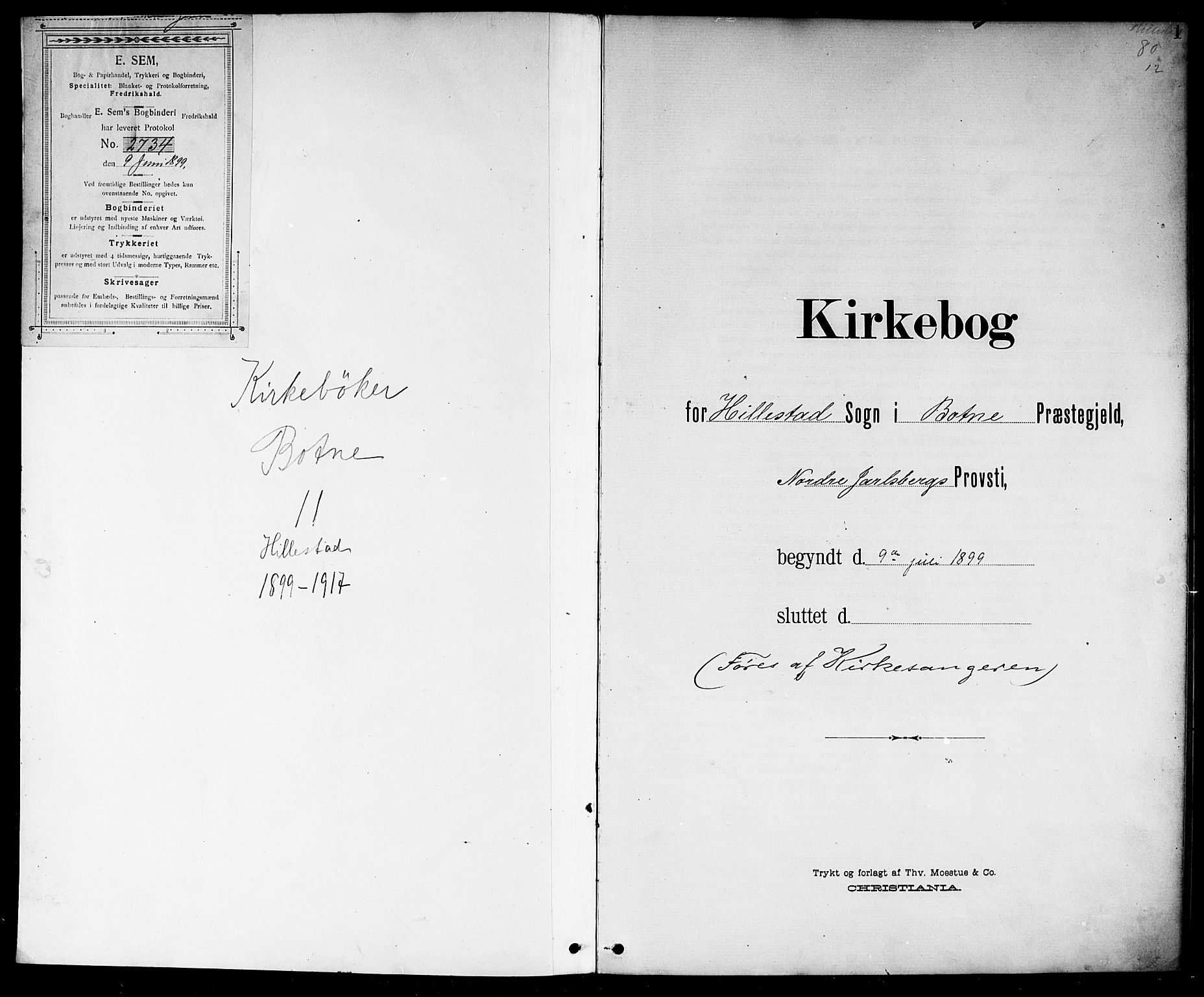 Botne kirkebøker, SAKO/A-340/G/Gb/L0004: Klokkerbok nr. II 3, 1899-1917, s. 1