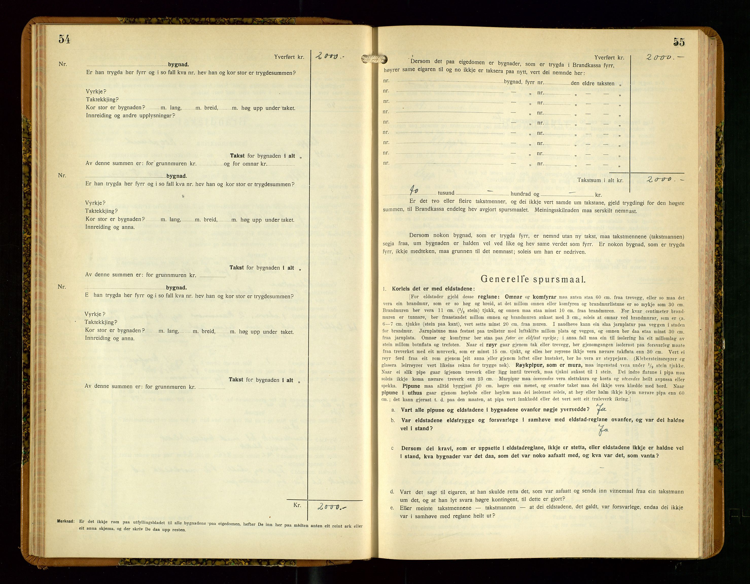 Klepp lensmannskontor, SAST/A-100163/Goc/L0013: "Brandtakstbok" m/register, 1933-1937, s. 54-55