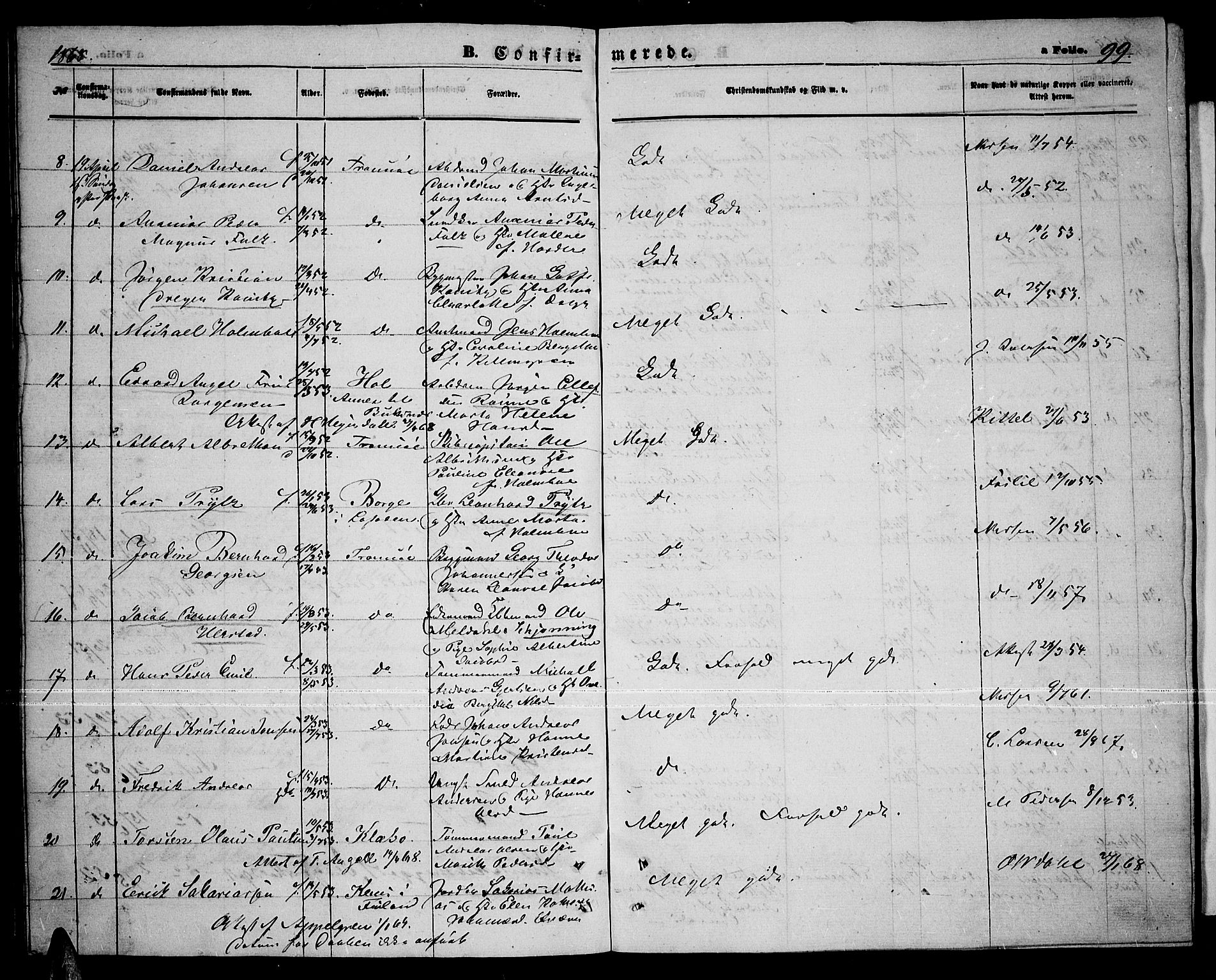 Tromsø sokneprestkontor/stiftsprosti/domprosti, SATØ/S-1343/G/Gb/L0007klokker: Klokkerbok nr. 7, 1867-1875, s. 99