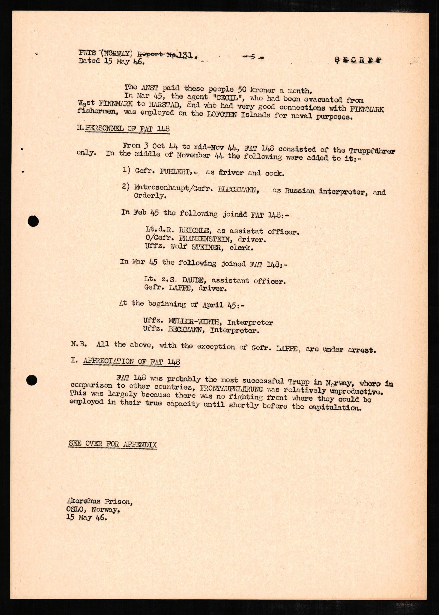 Forsvaret, Forsvarets overkommando II, RA/RAFA-3915/D/Db/L0005: CI Questionaires. Tyske okkupasjonsstyrker i Norge. Tyskere., 1945-1946, s. 369