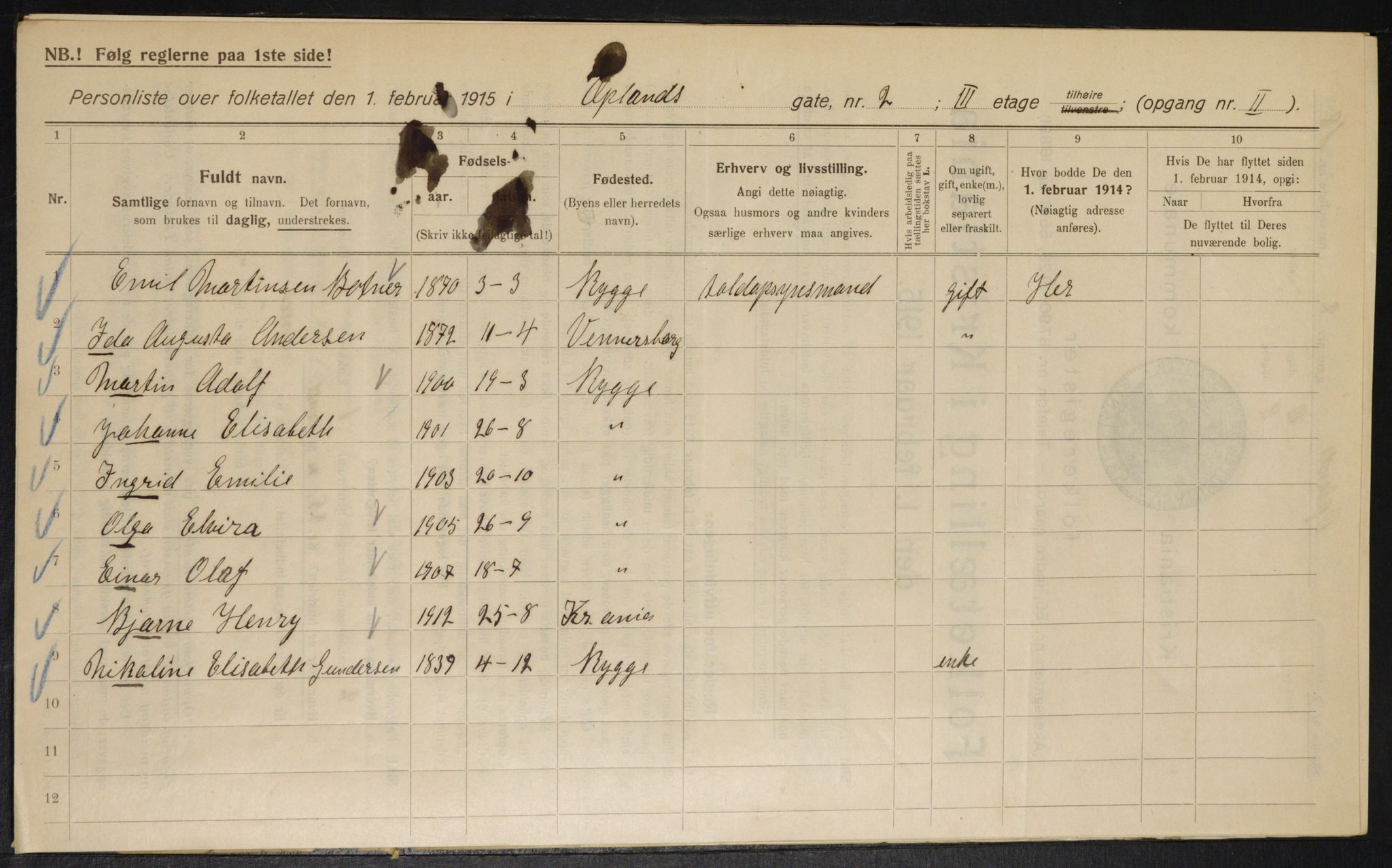 OBA, Kommunal folketelling 1.2.1915 for Kristiania, 1915, s. 75249