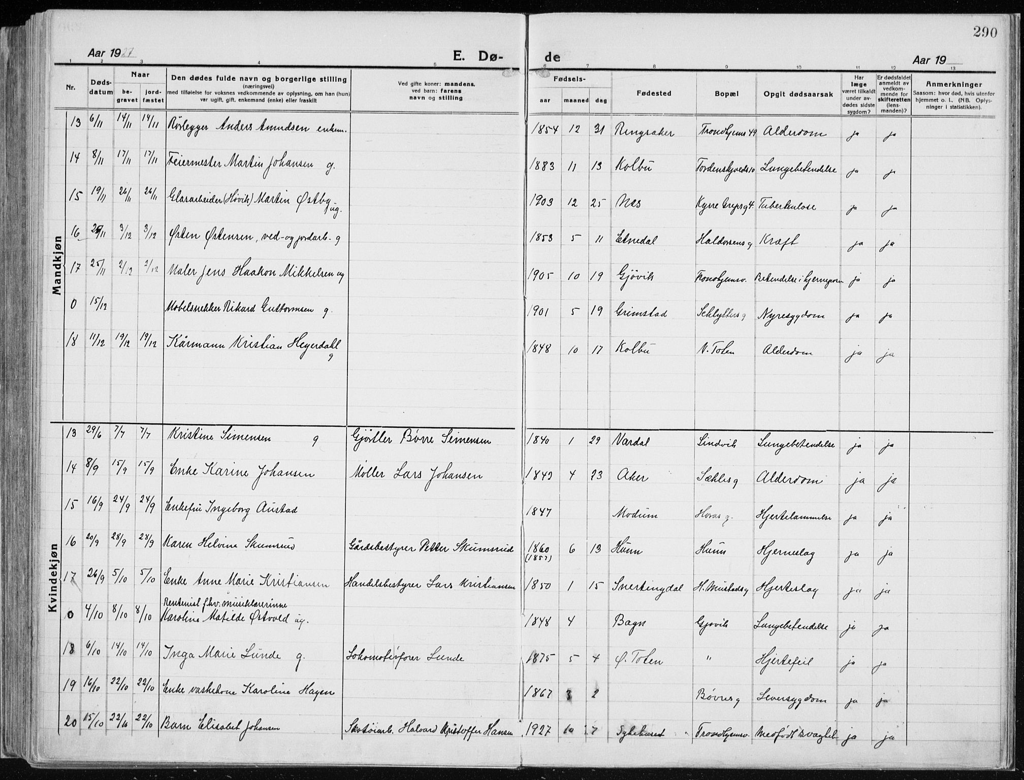 Vardal prestekontor, AV/SAH-PREST-100/H/Ha/Haa/L0015: Ministerialbok nr. 15, 1923-1937, s. 290
