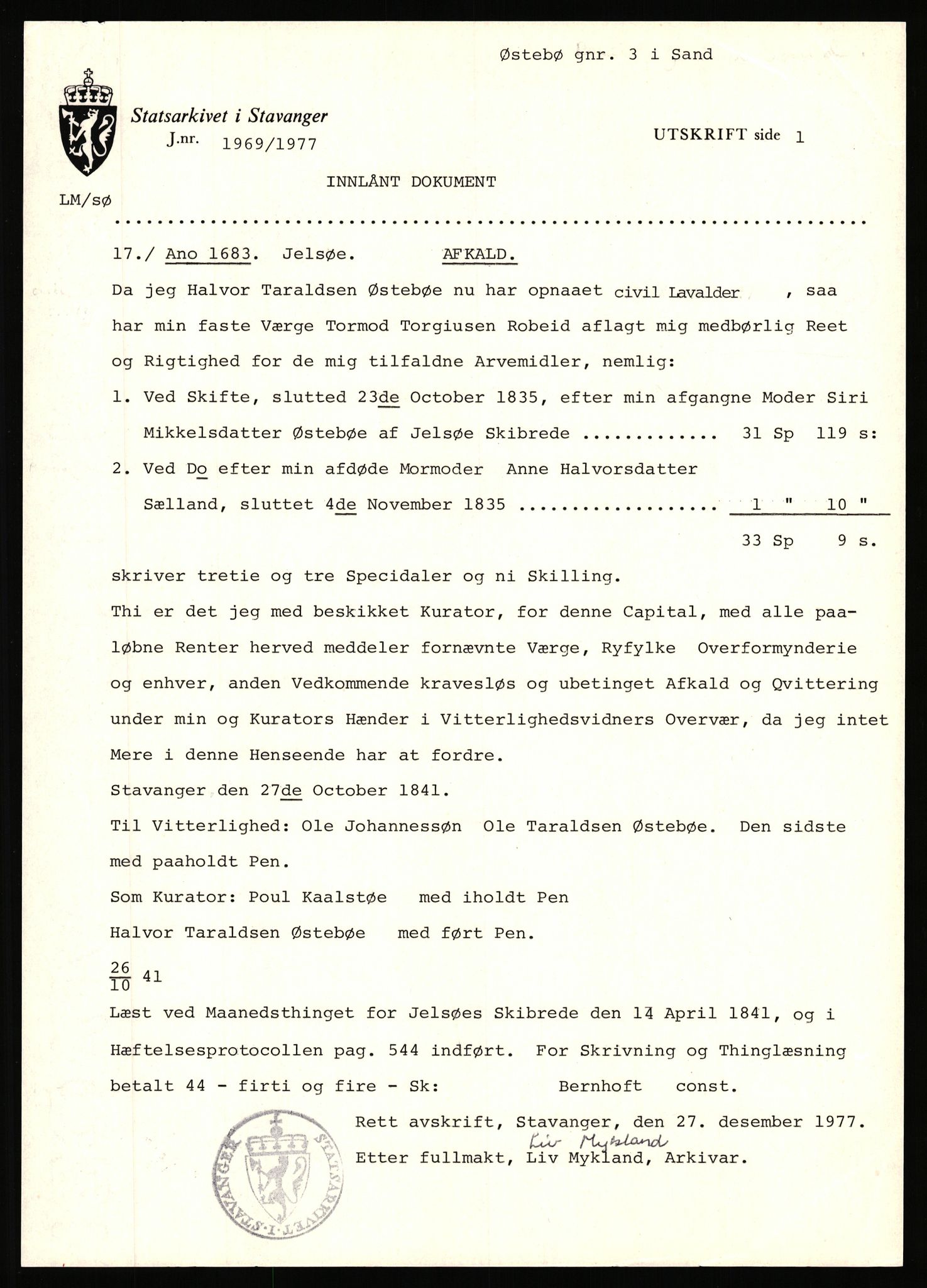 Statsarkivet i Stavanger, AV/SAST-A-101971/03/Y/Yj/L0098: Avskrifter sortert etter gårdsnavn: Øigrei - Østeinstad, 1750-1930, s. 616