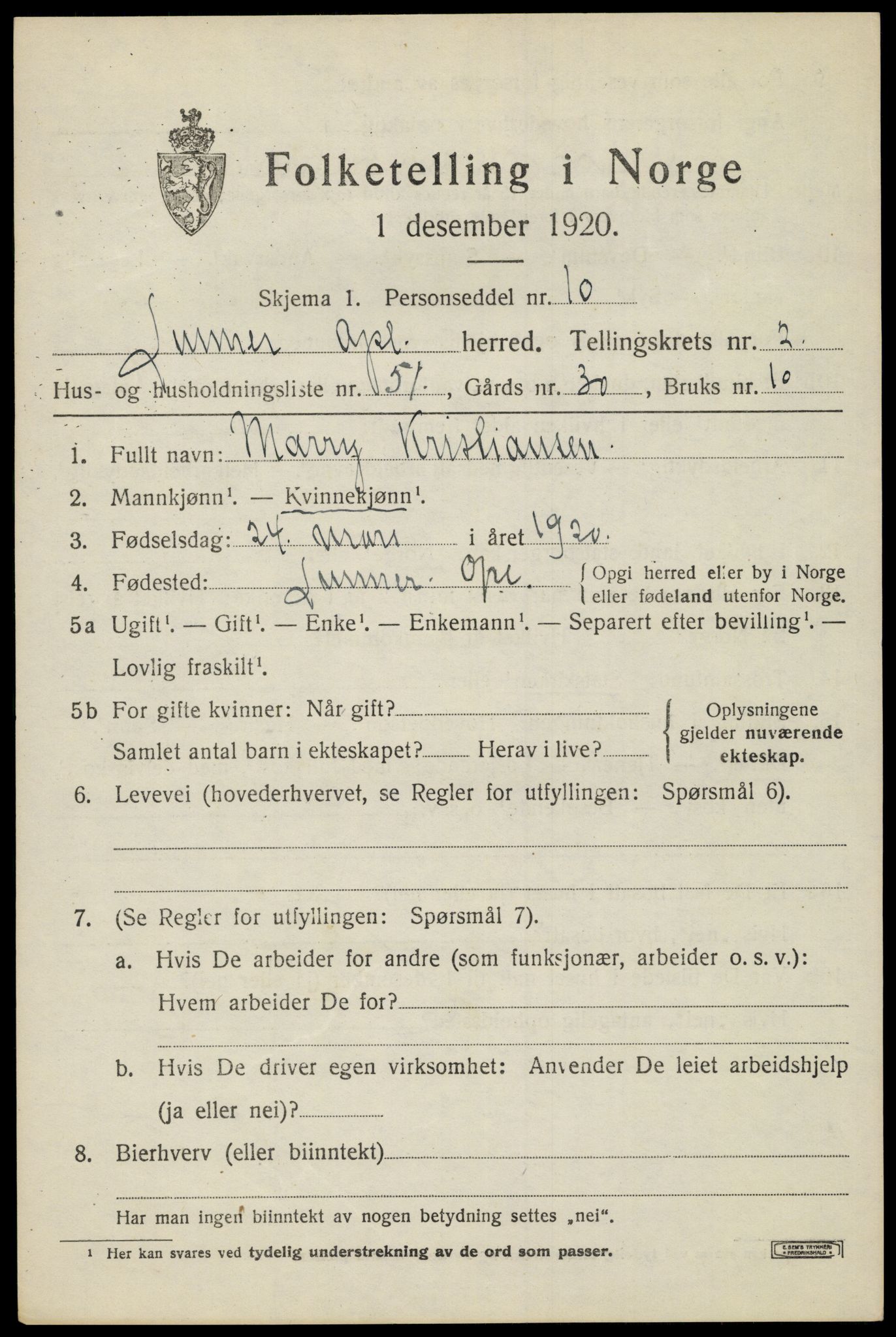 SAH, Folketelling 1920 for 0533 Lunner herred, 1920, s. 3561