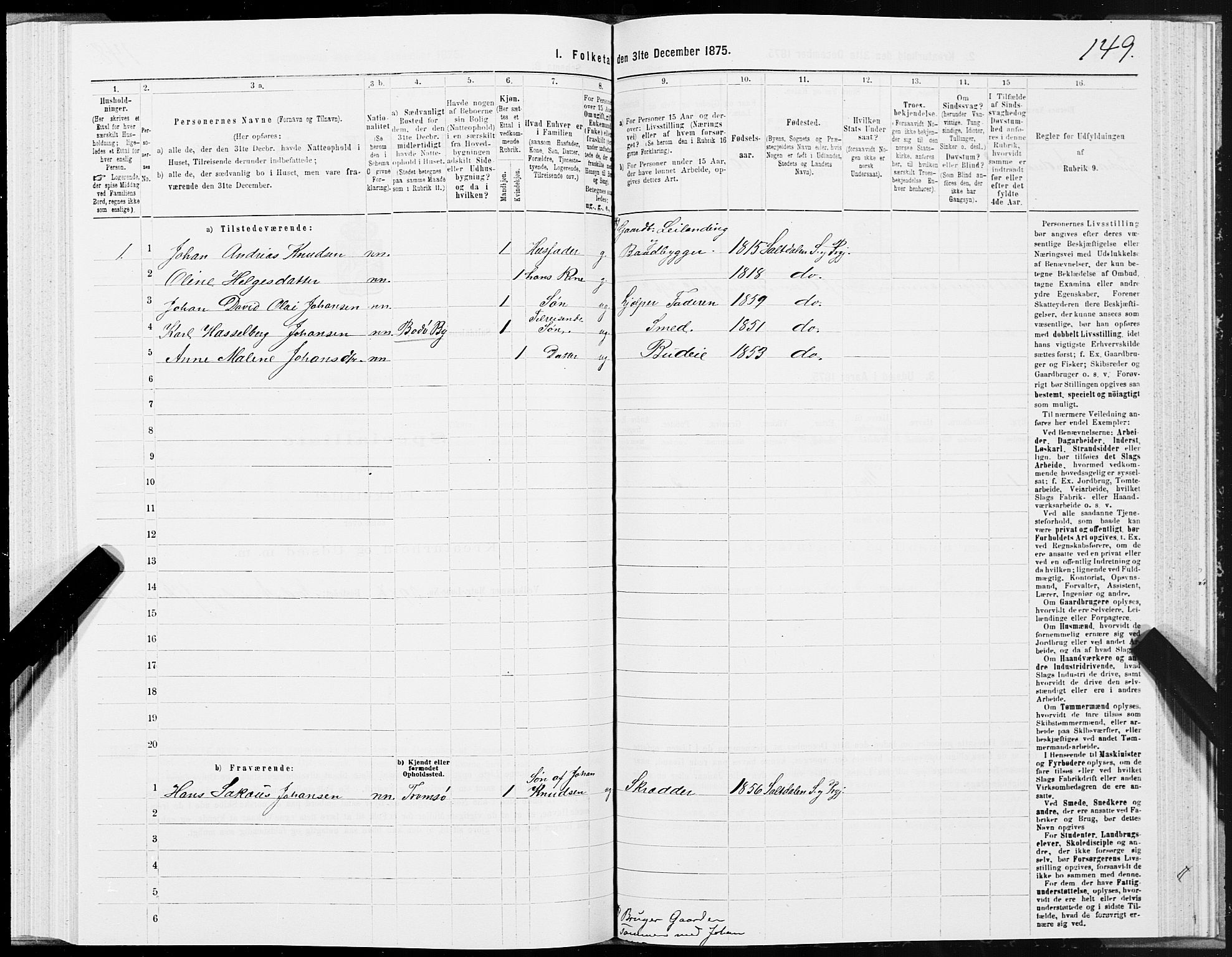 SAT, Folketelling 1875 for 1840P Saltdal prestegjeld, 1875, s. 2149