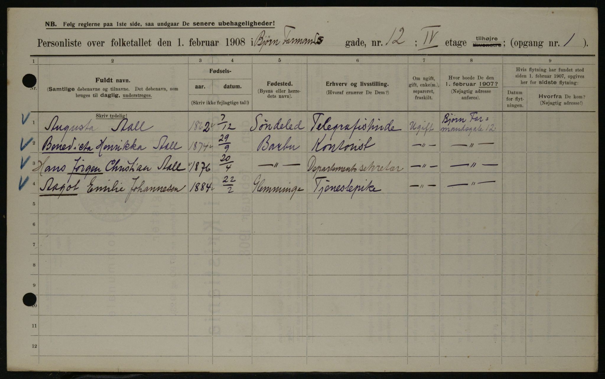 OBA, Kommunal folketelling 1.2.1908 for Kristiania kjøpstad, 1908, s. 6513