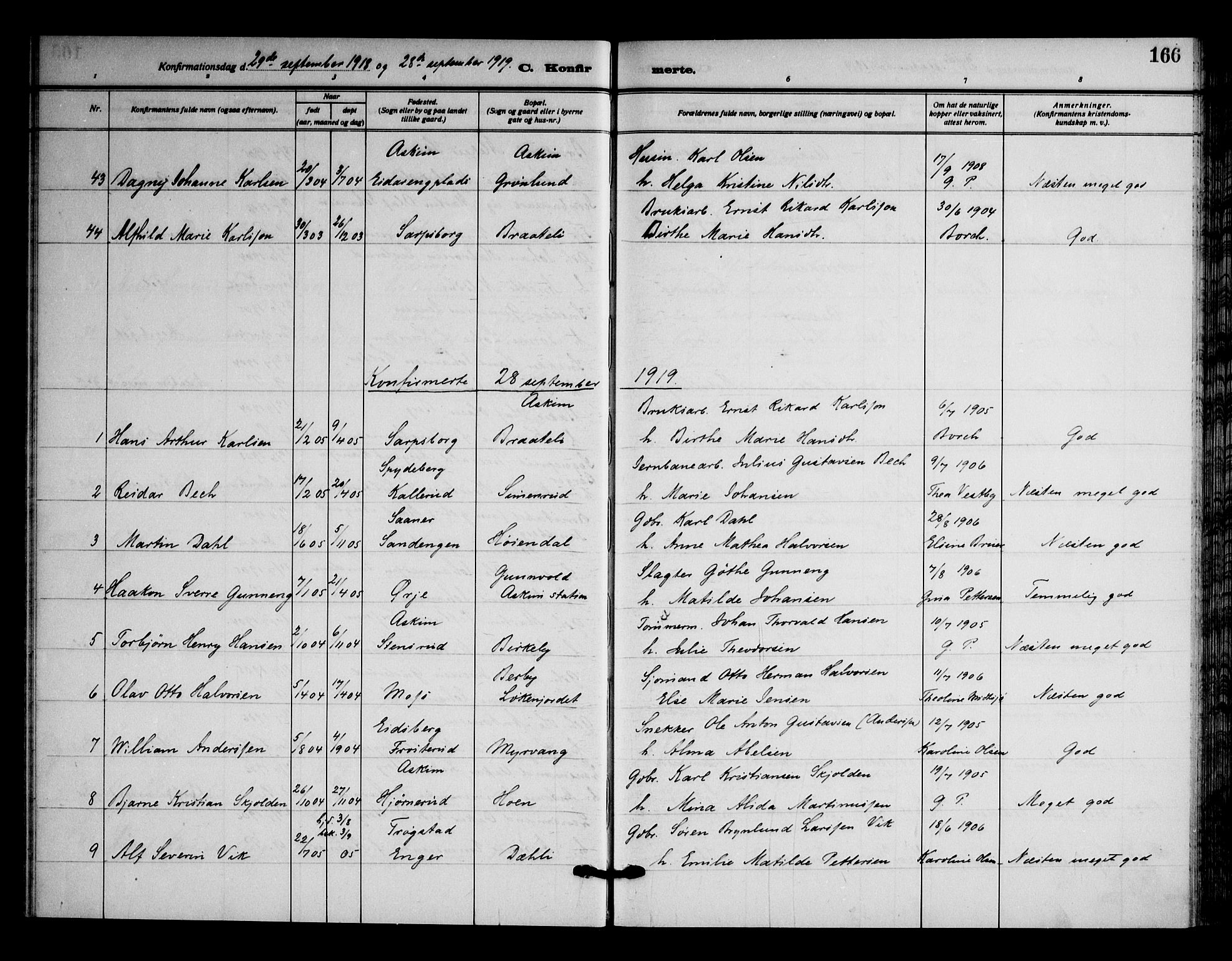 Askim prestekontor Kirkebøker, AV/SAO-A-10900/F/Fa/L0009: Ministerialbok nr. 9, 1913-1923, s. 166