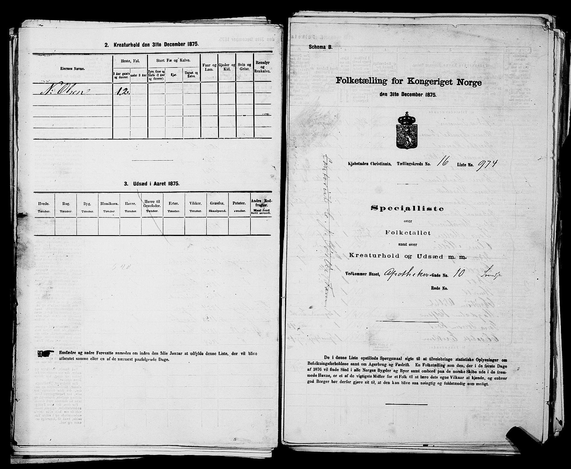 RA, Folketelling 1875 for 0301 Kristiania kjøpstad, 1875, s. 3050