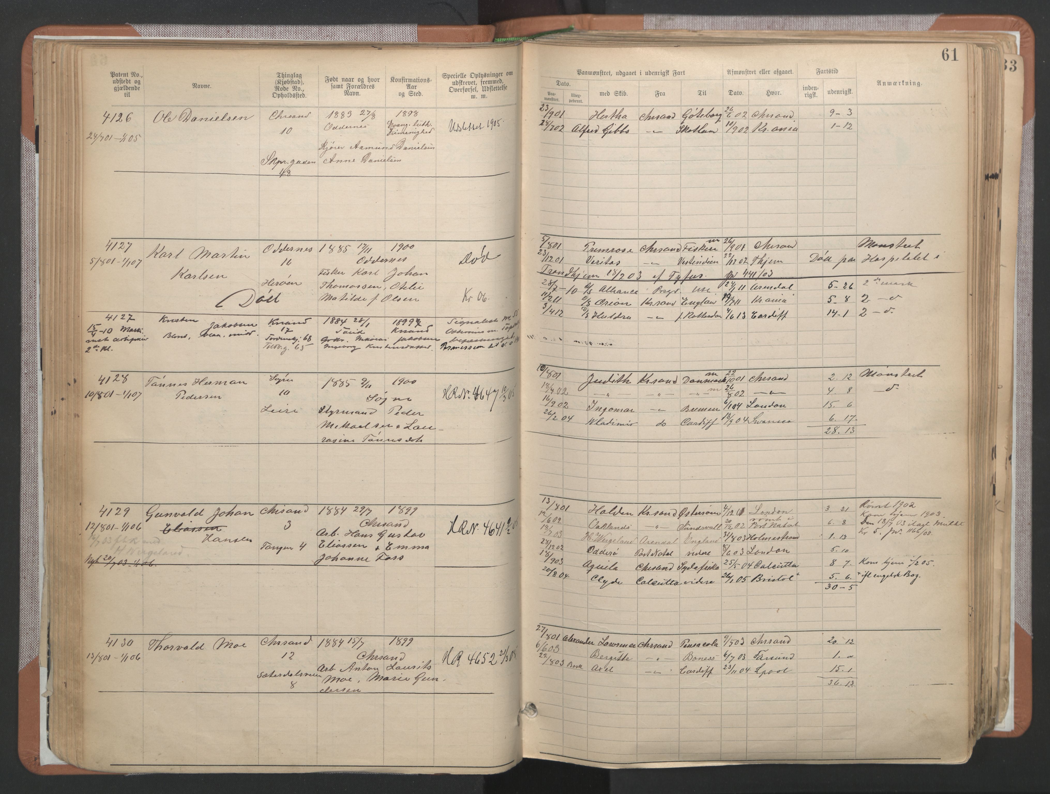 Kristiansand mønstringskrets, AV/SAK-2031-0015/F/Fa/L0007: Annotasjonsrulle nr 3831-6645, I-5, 1898-1920, s. 104