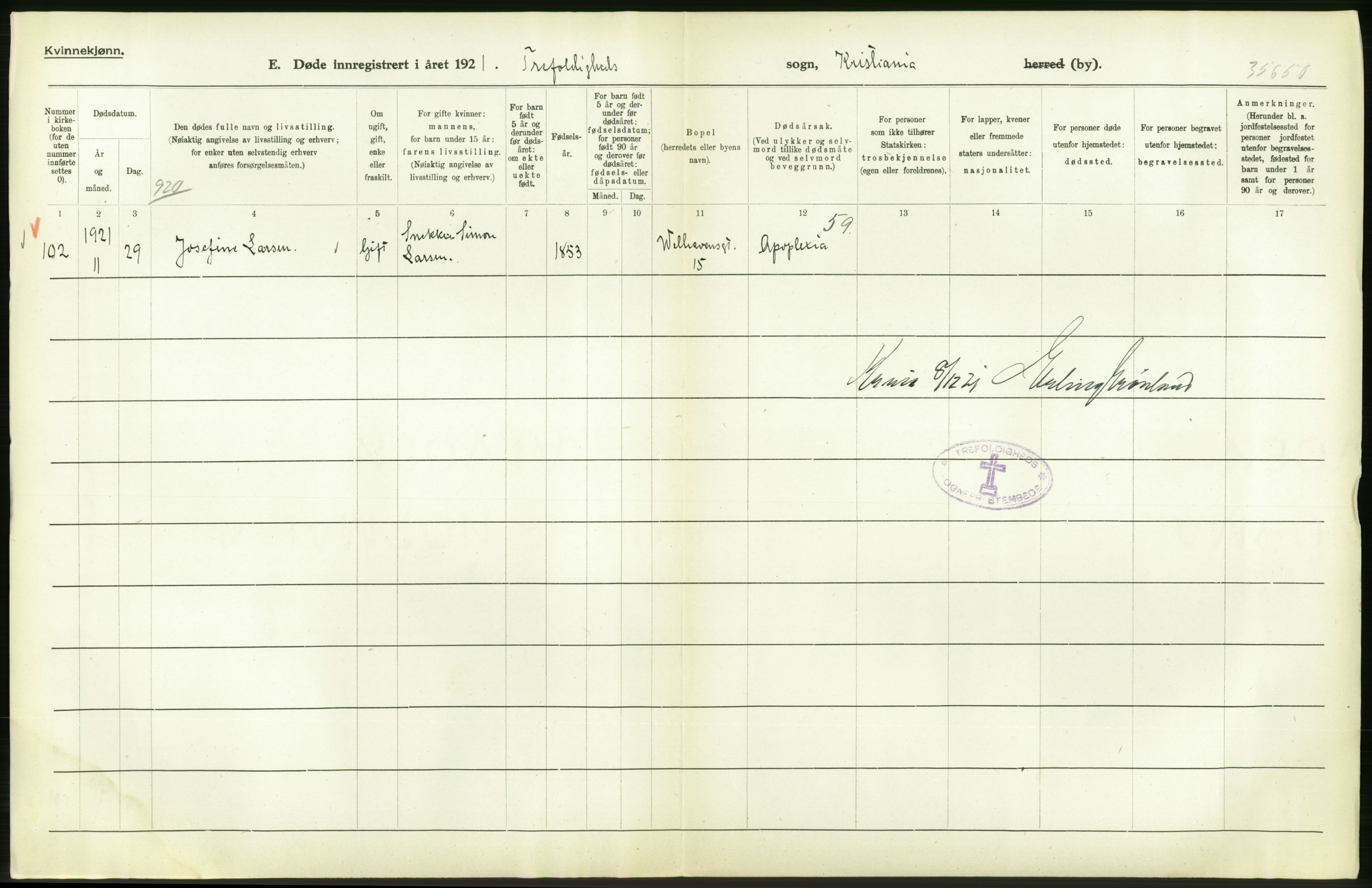 Statistisk sentralbyrå, Sosiodemografiske emner, Befolkning, AV/RA-S-2228/D/Df/Dfc/Dfca/L0012: Kristiania: Døde, 1921, s. 528