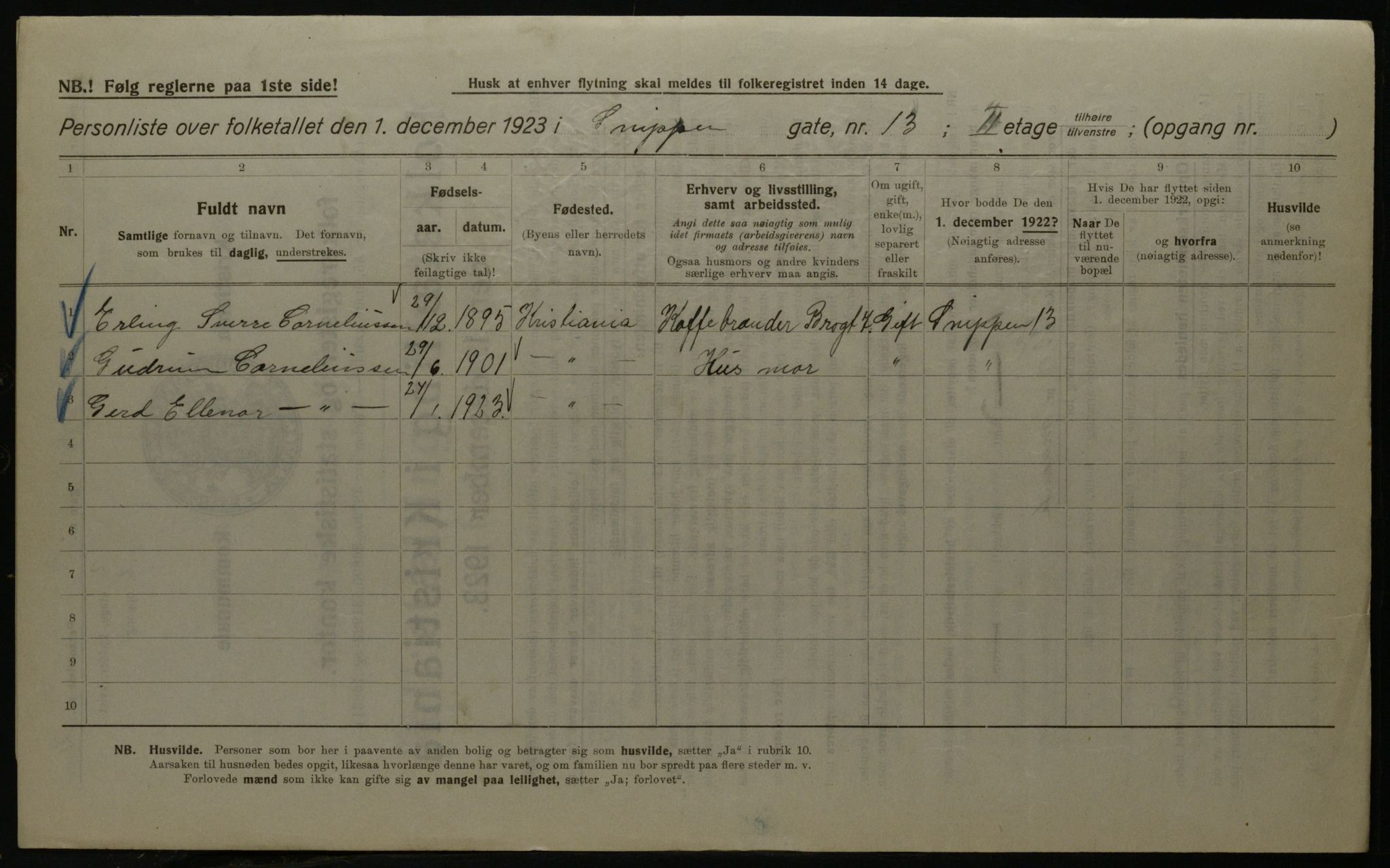 OBA, Kommunal folketelling 1.12.1923 for Kristiania, 1923, s. 108218