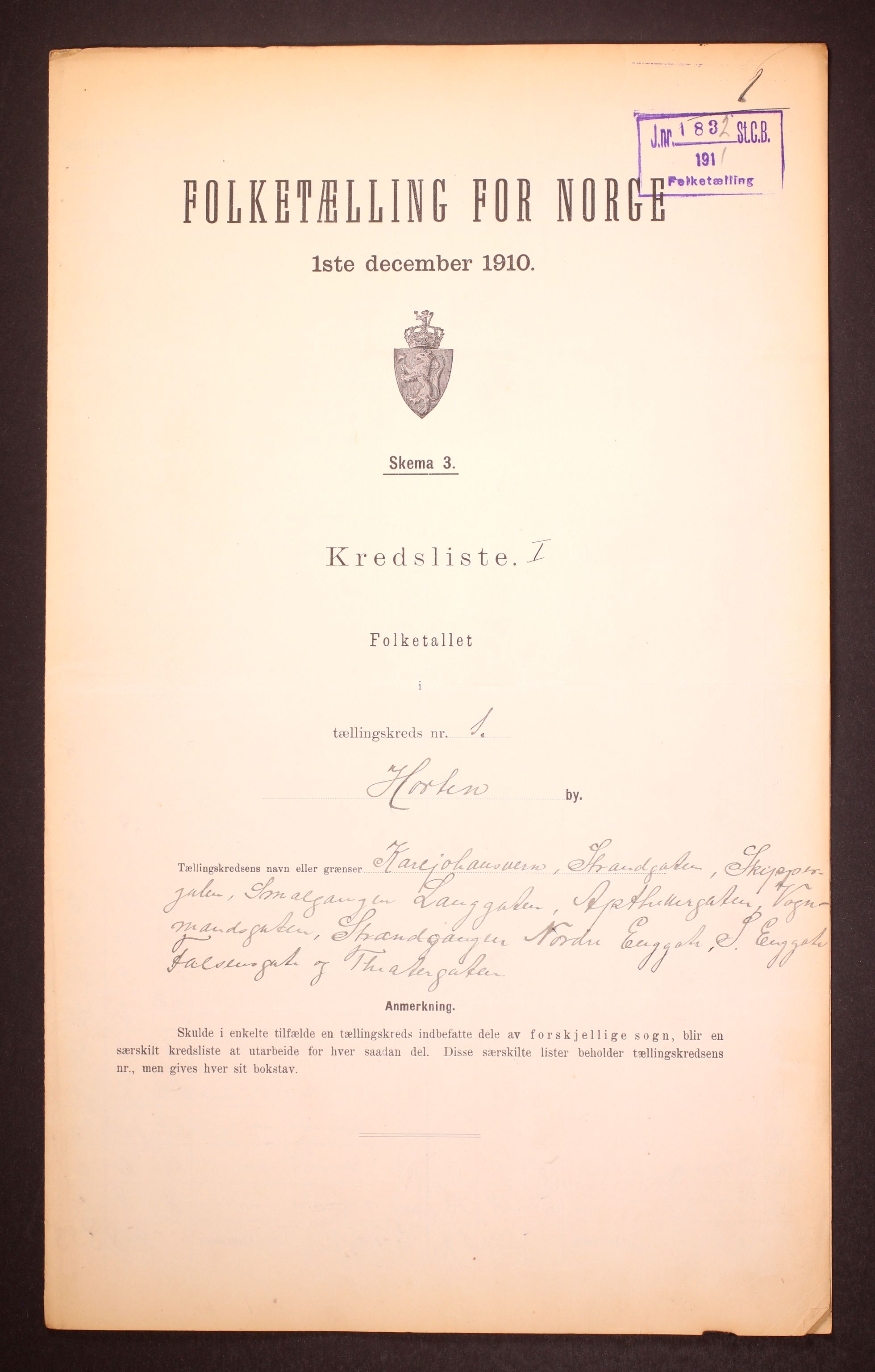 RA, Folketelling 1910 for 0703 Horten kjøpstad, 1910, s. 4