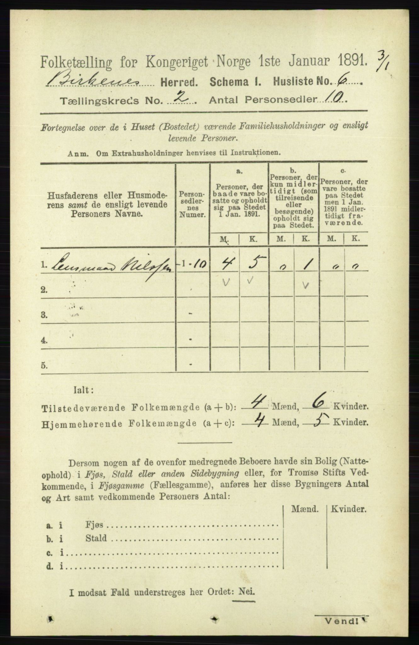 RA, Folketelling 1891 for 0928 Birkenes herred, 1891, s. 453