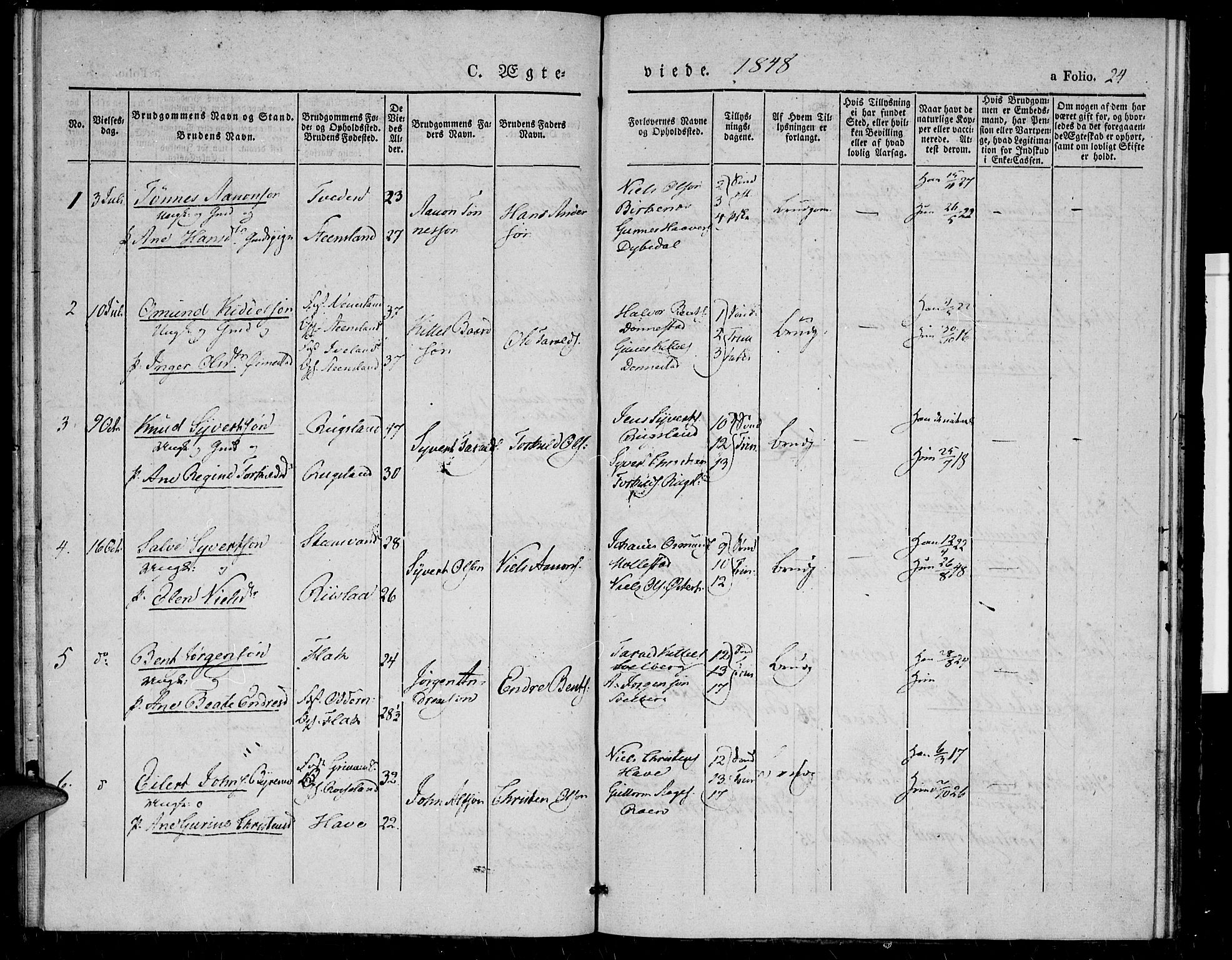 Birkenes sokneprestkontor, SAK/1111-0004/F/Fa/L0002: Ministerialbok nr. A 2, 1839-1849, s. 24
