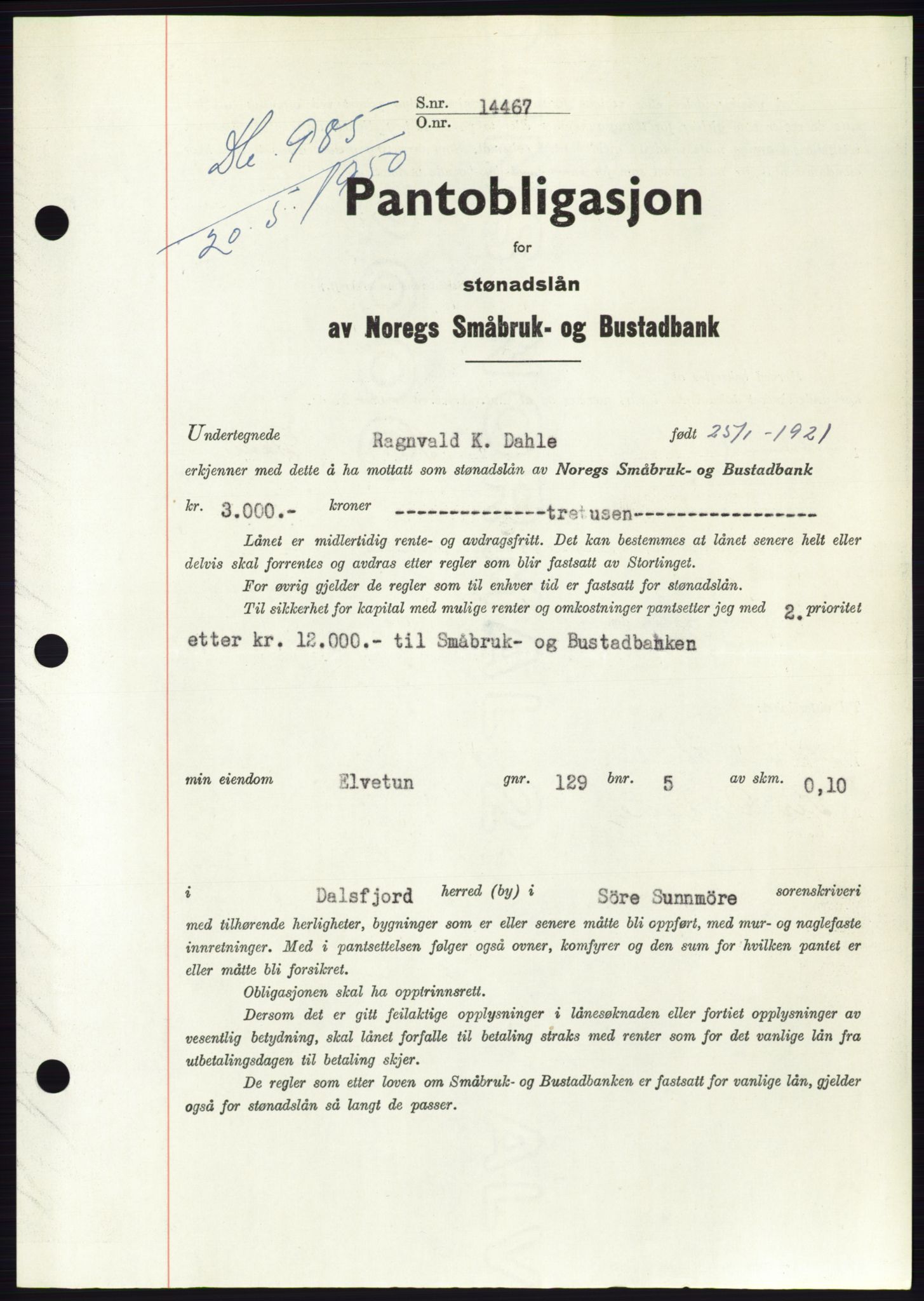 Søre Sunnmøre sorenskriveri, SAT/A-4122/1/2/2C/L0118: Pantebok nr. 6B, 1949-1950, Dagboknr: 985/1950
