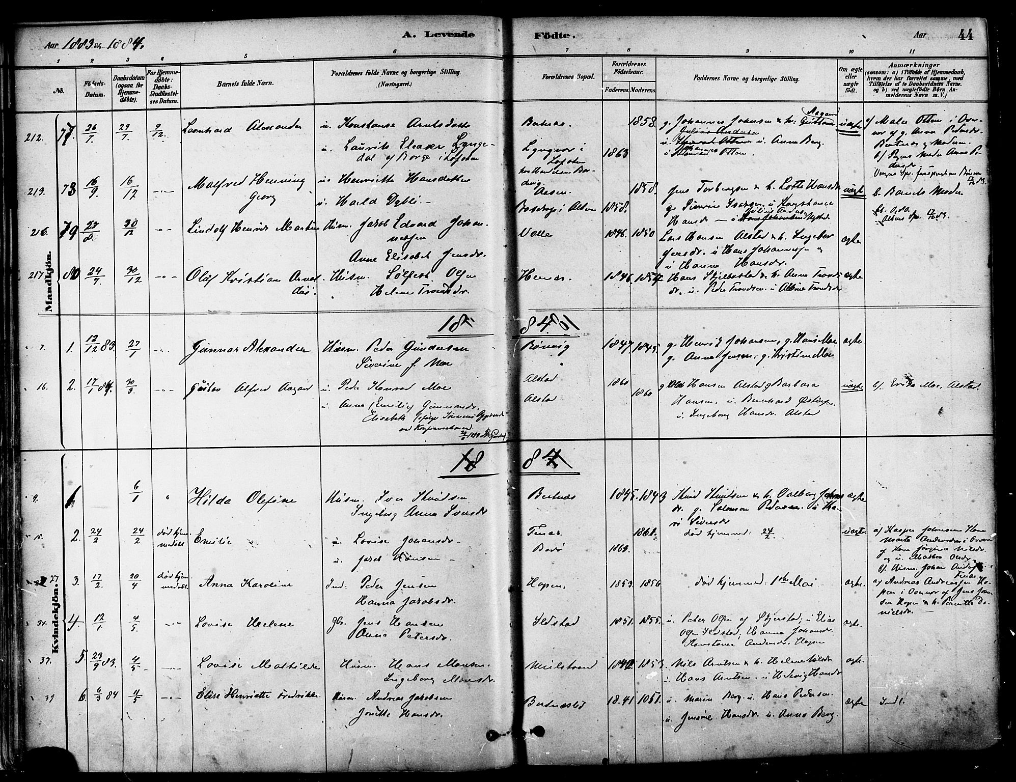 Ministerialprotokoller, klokkerbøker og fødselsregistre - Nordland, SAT/A-1459/802/L0054: Ministerialbok nr. 802A01, 1879-1893, s. 44