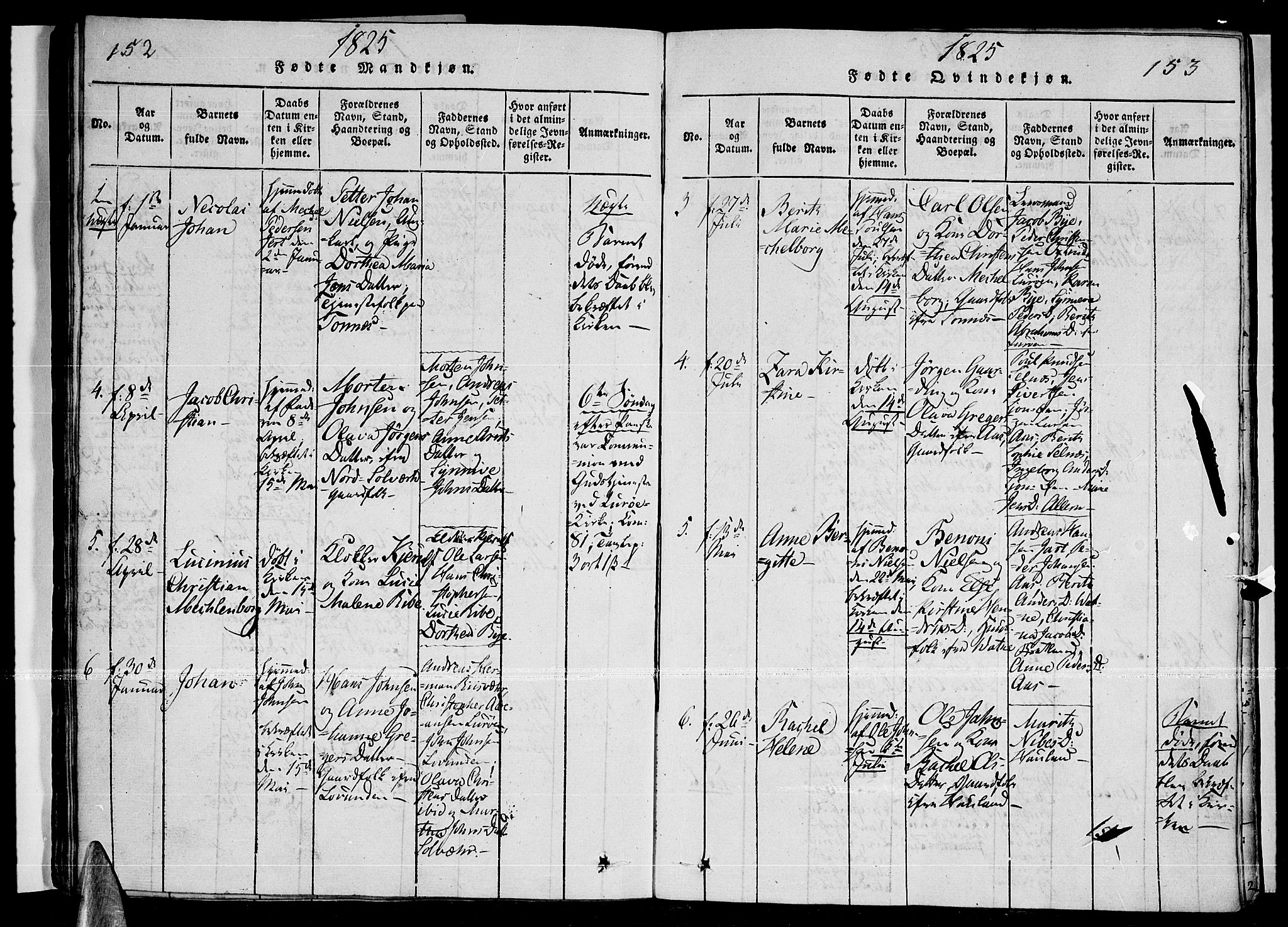 Ministerialprotokoller, klokkerbøker og fødselsregistre - Nordland, AV/SAT-A-1459/841/L0593: Ministerialbok nr. 841A04 /3, 1820-1825, s. 152-153