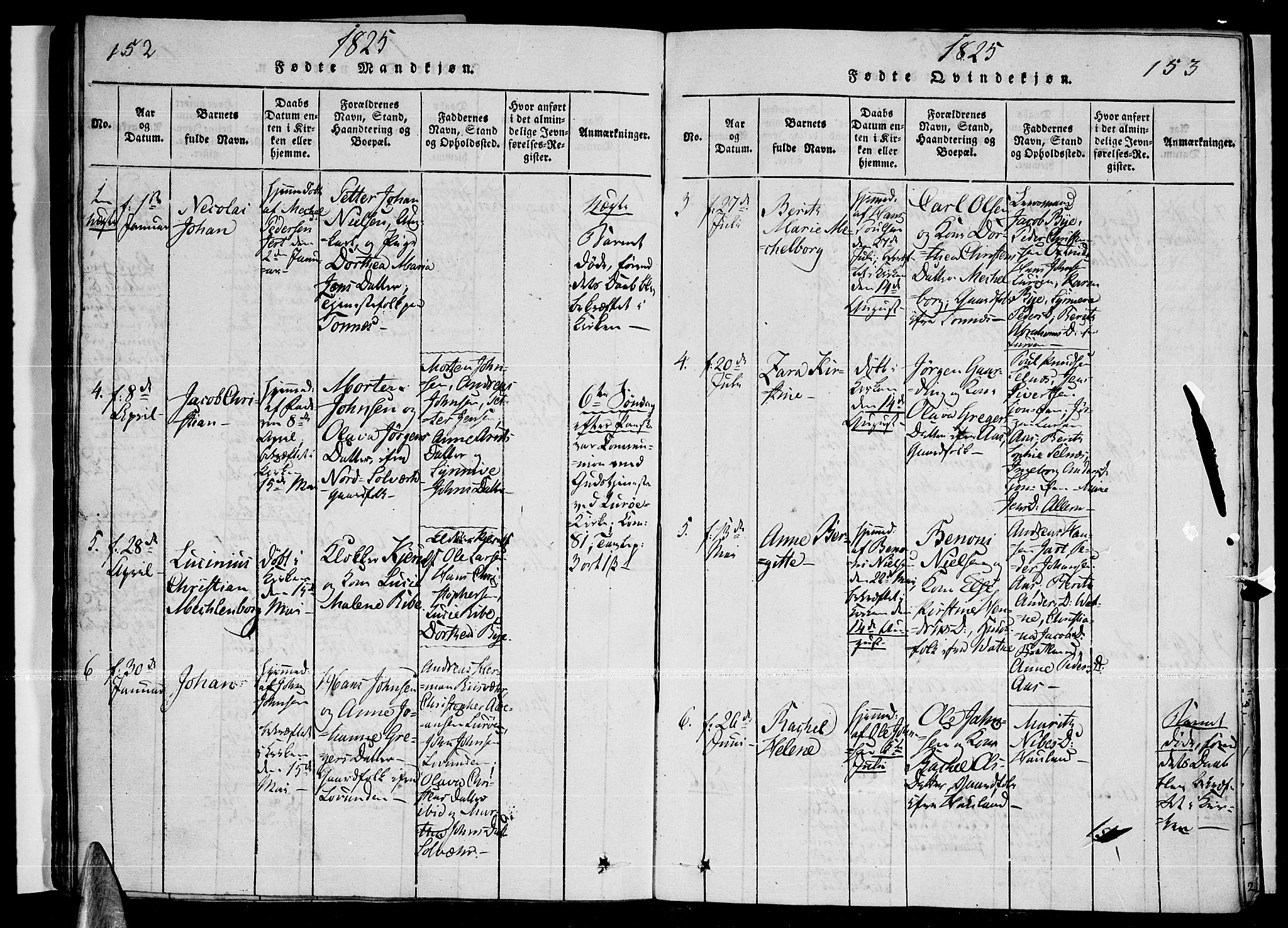 Ministerialprotokoller, klokkerbøker og fødselsregistre - Nordland, SAT/A-1459/841/L0593: Ministerialbok nr. 841A04 /3, 1820-1825, s. 152-153