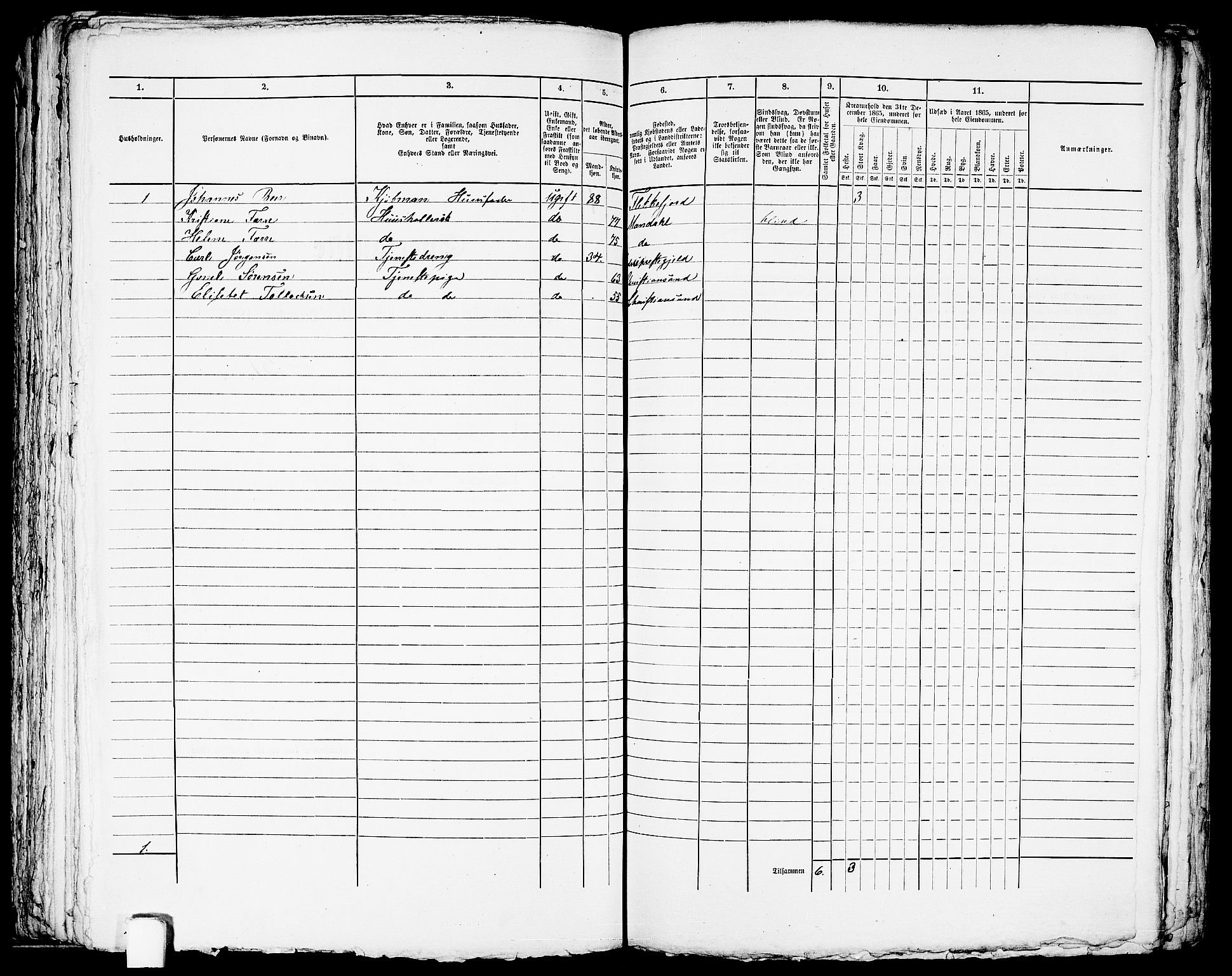 RA, Folketelling 1865 for 1004B Flekkefjord prestegjeld, Flekkefjord kjøpstad, 1865, s. 211