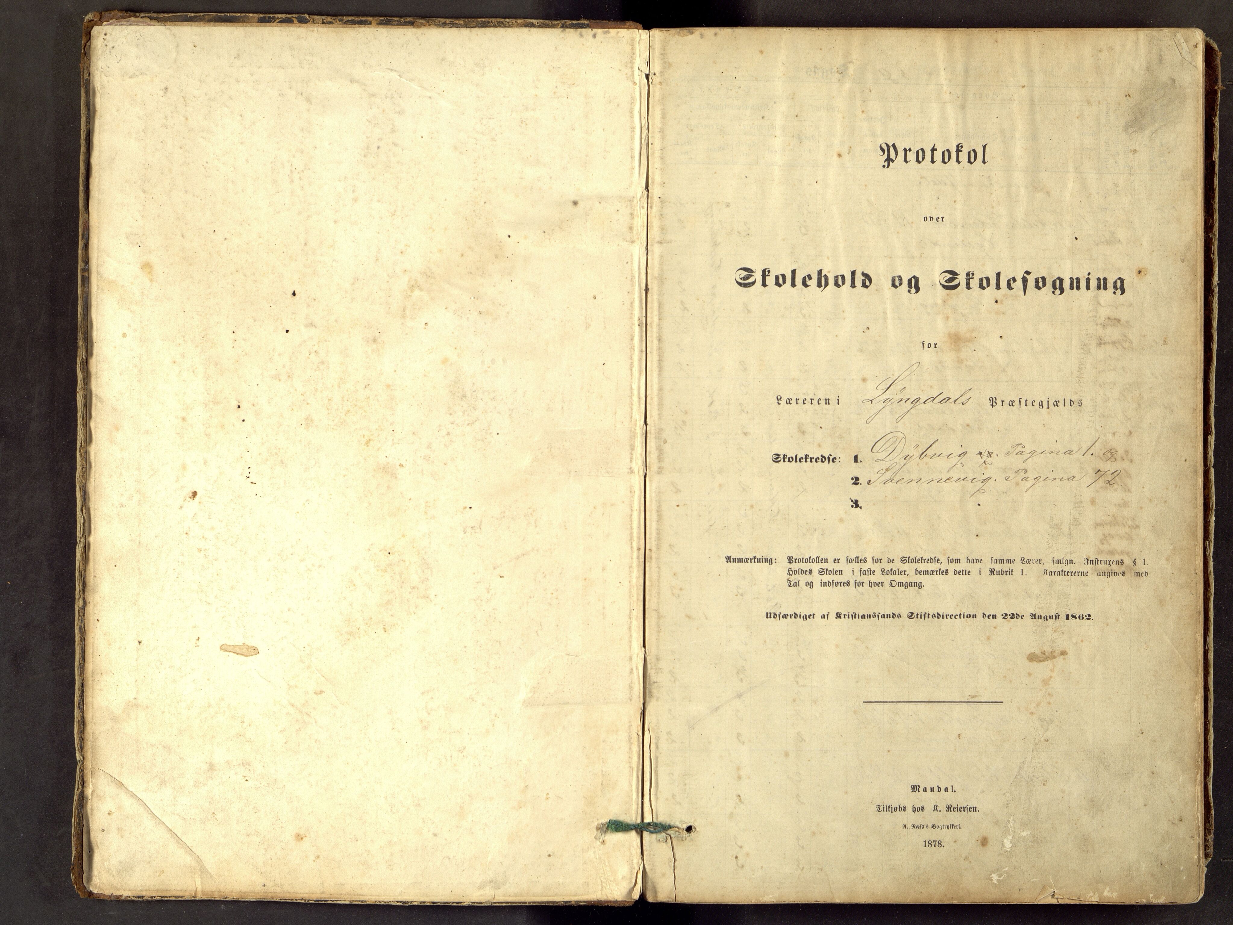 Lyngdal kommune - Bruseland Skolekrets, ARKSOR/1032LG558/H/L0002: Skoleprotokoll, 1874-1894