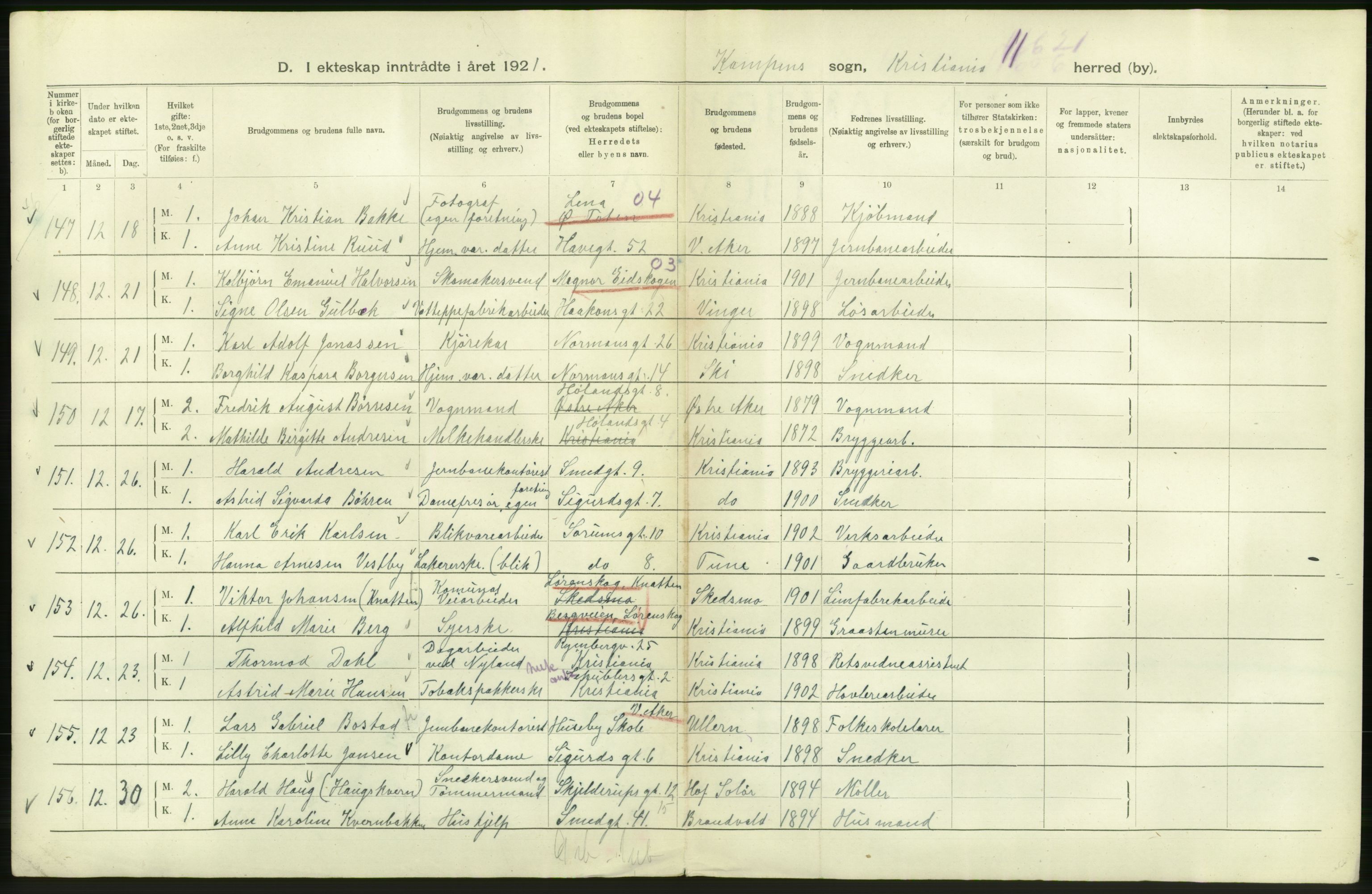 Statistisk sentralbyrå, Sosiodemografiske emner, Befolkning, AV/RA-S-2228/D/Df/Dfc/Dfca/L0011: Kristiania: Gifte, 1921, s. 790