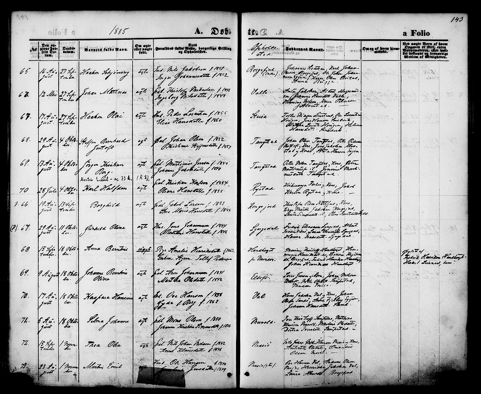 Ministerialprotokoller, klokkerbøker og fødselsregistre - Nordland, AV/SAT-A-1459/880/L1132: Ministerialbok nr. 880A06, 1869-1887, s. 143