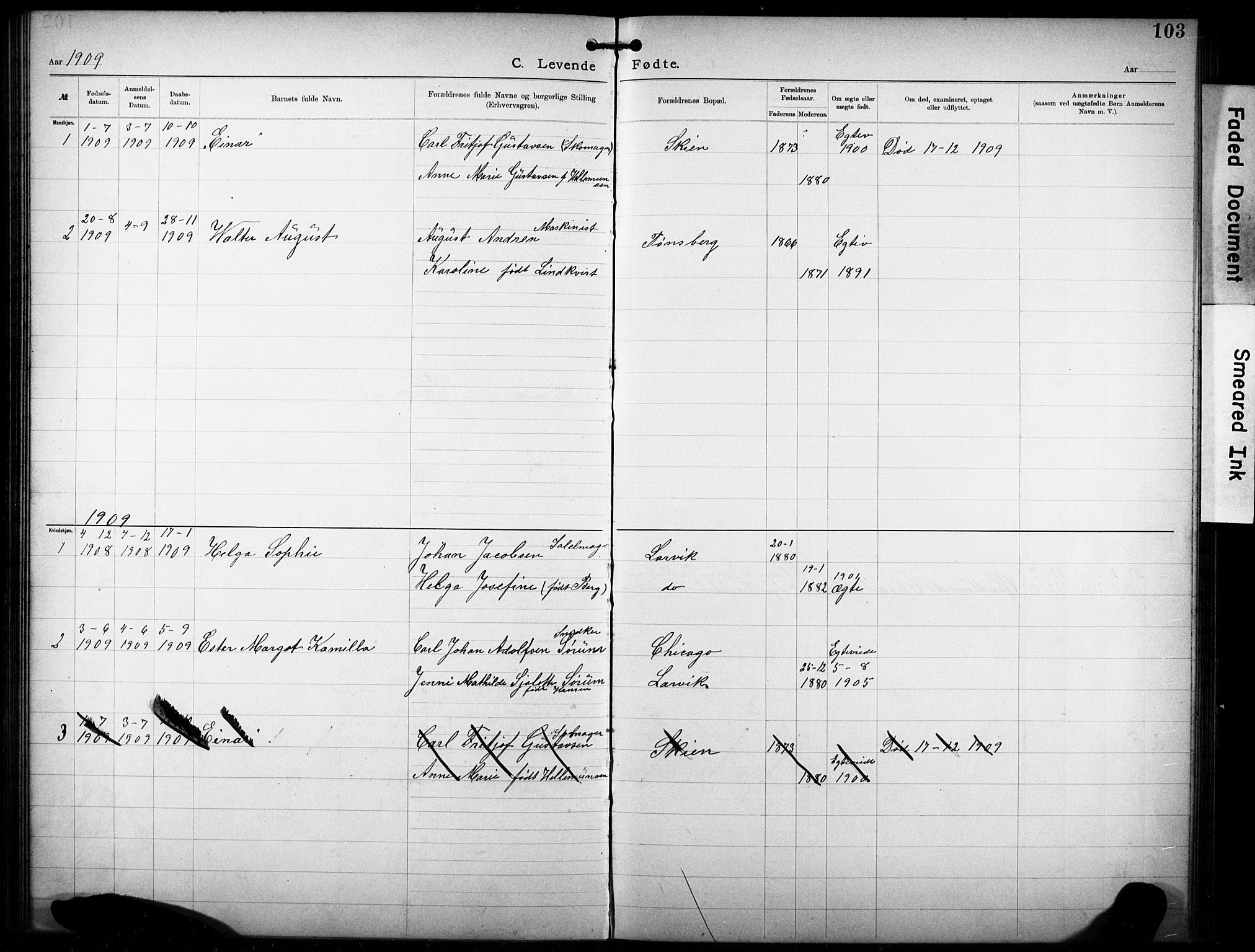 Den katolsk-apostoliske menighet i Larvik, AV/SAKO-P-953/F/Fa/L0001: Dissenterprotokoll nr. 1, 1892-1933, s. 103