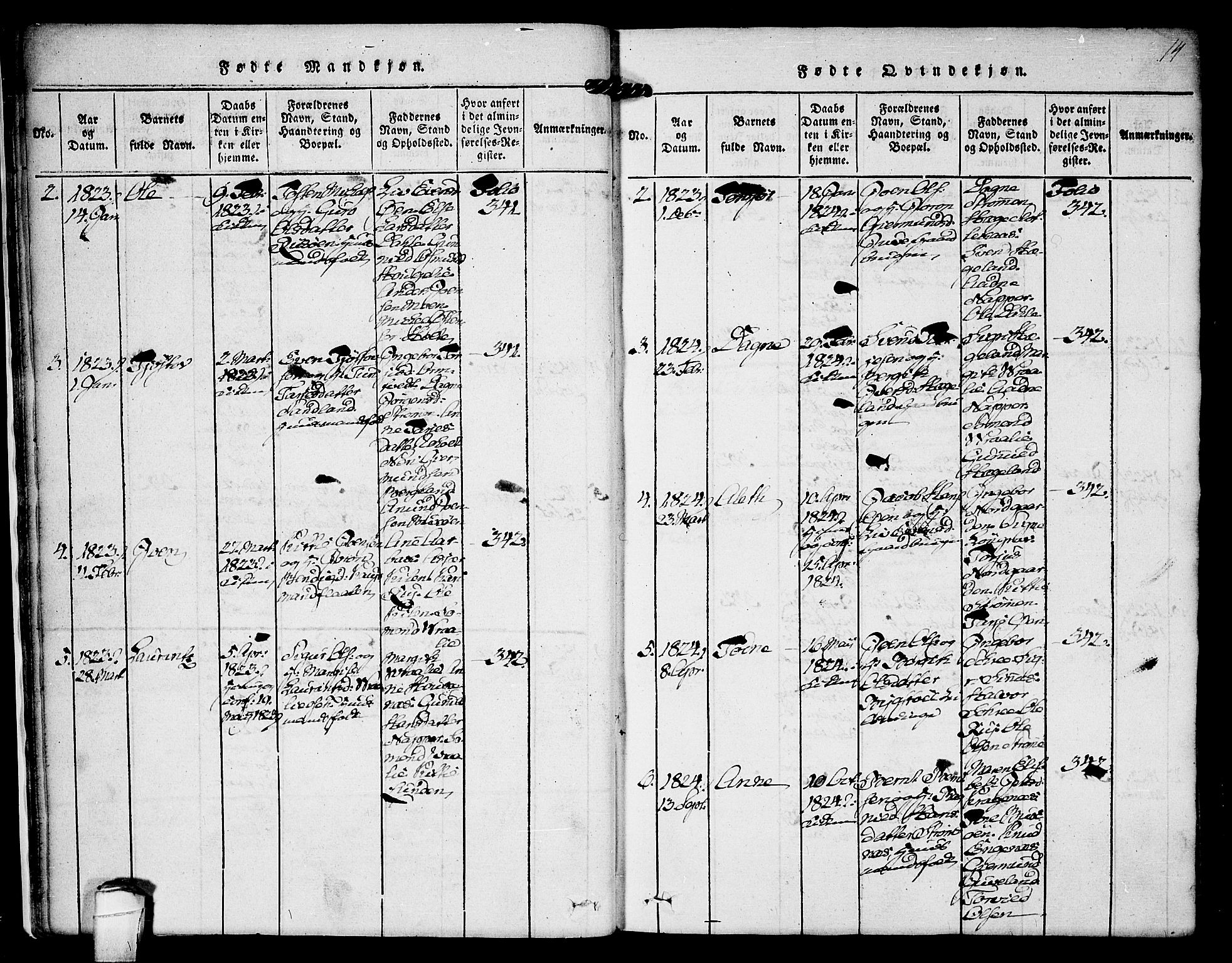 Kviteseid kirkebøker, AV/SAKO-A-276/F/Fc/L0001: Ministerialbok nr. III 1, 1815-1836, s. 14