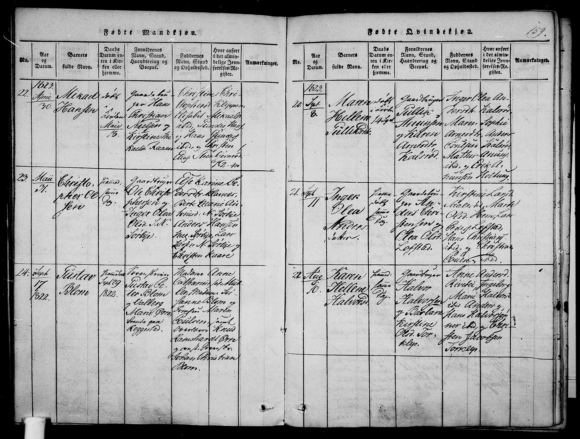 Våle kirkebøker, AV/SAKO-A-334/F/Fa/L0007: Ministerialbok nr. I 7, 1814-1824, s. 158-159