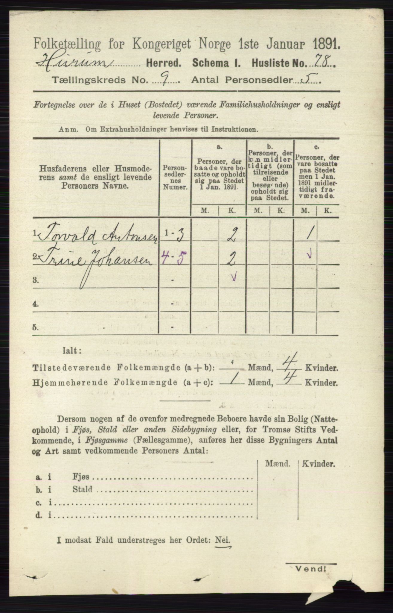 RA, Folketelling 1891 for 0628 Hurum herred, 1891, s. 2805