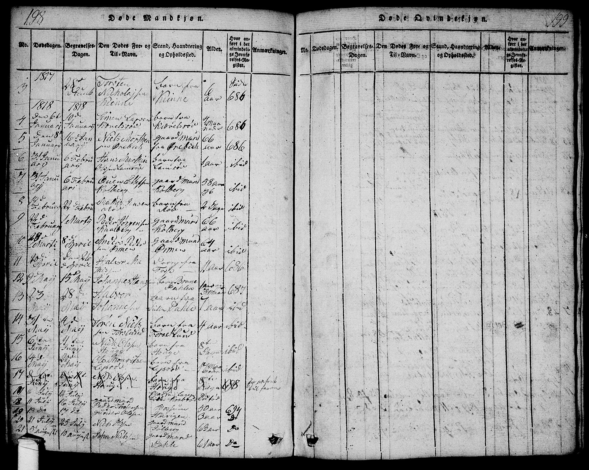 Onsøy prestekontor Kirkebøker, AV/SAO-A-10914/G/Ga/L0001: Klokkerbok nr. I 1, 1814-1840, s. 198-199