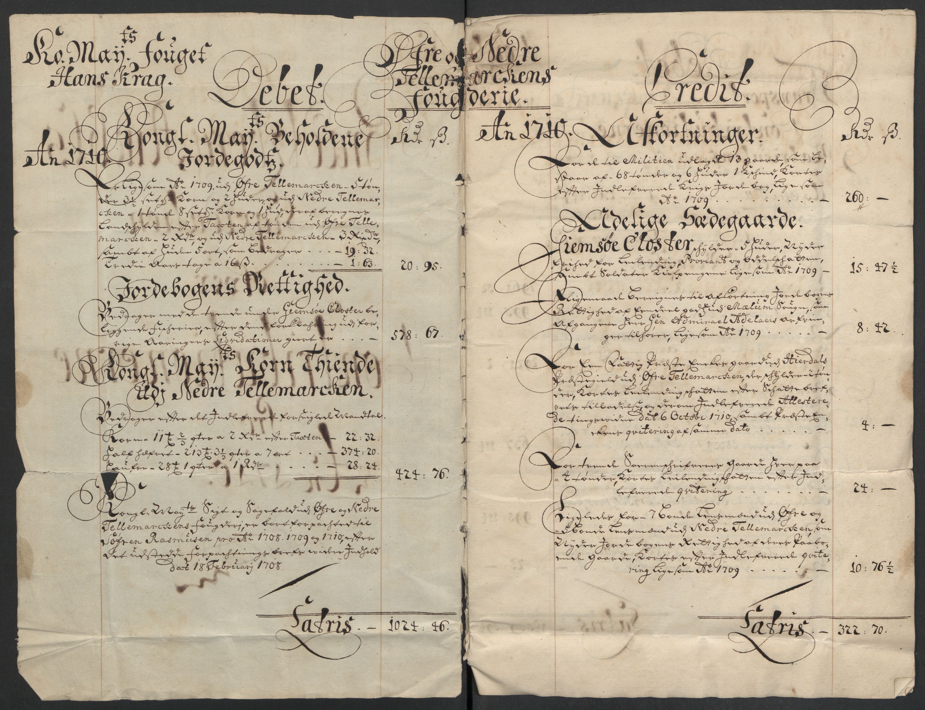 Rentekammeret inntil 1814, Reviderte regnskaper, Fogderegnskap, RA/EA-4092/R36/L2119: Fogderegnskap Øvre og Nedre Telemark og Bamble, 1710, s. 4