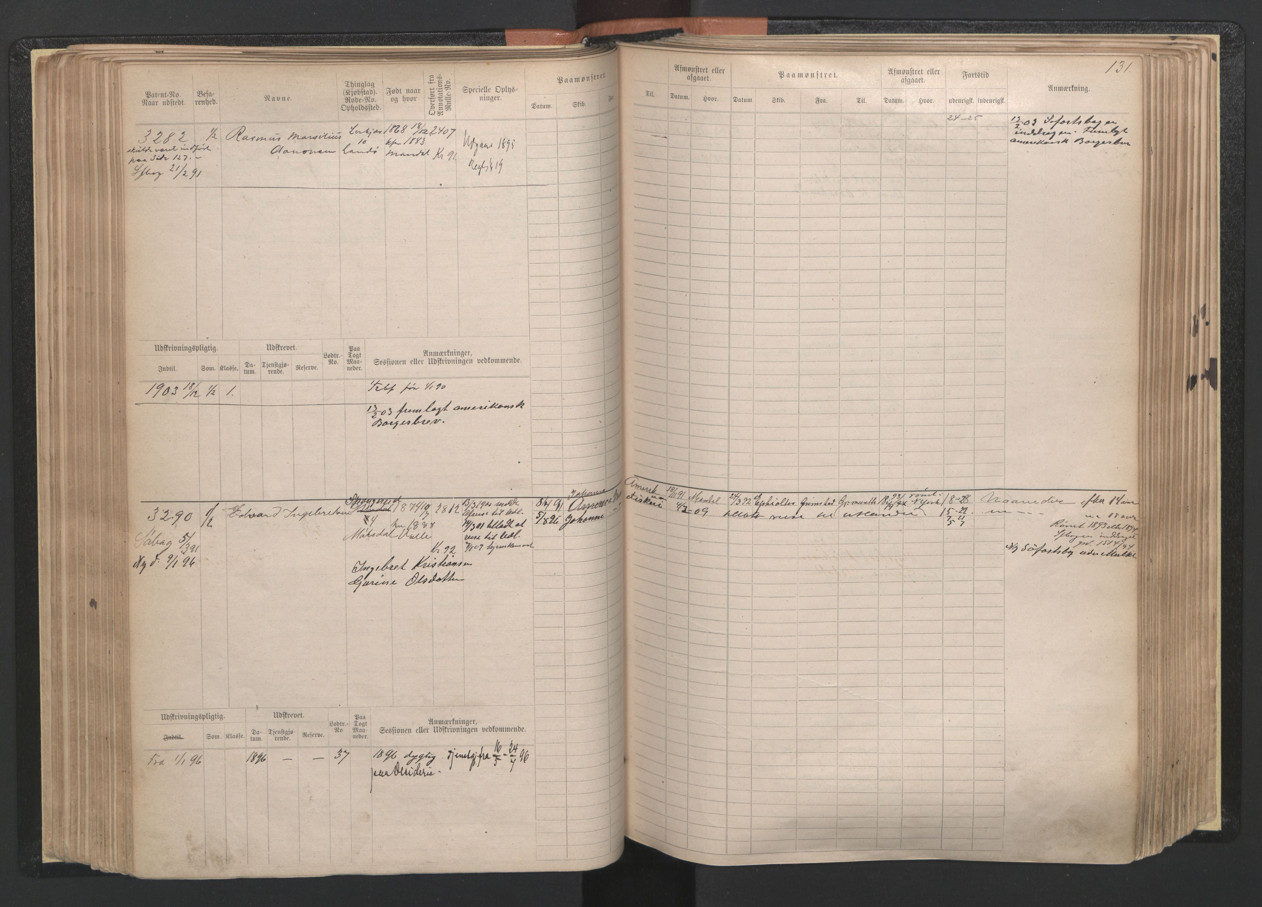 Mandal mønstringskrets, AV/SAK-2031-0016/F/Fb/L0005: Hovedrulle nr 3033-3794, L-10, 1888-1940, s. 133