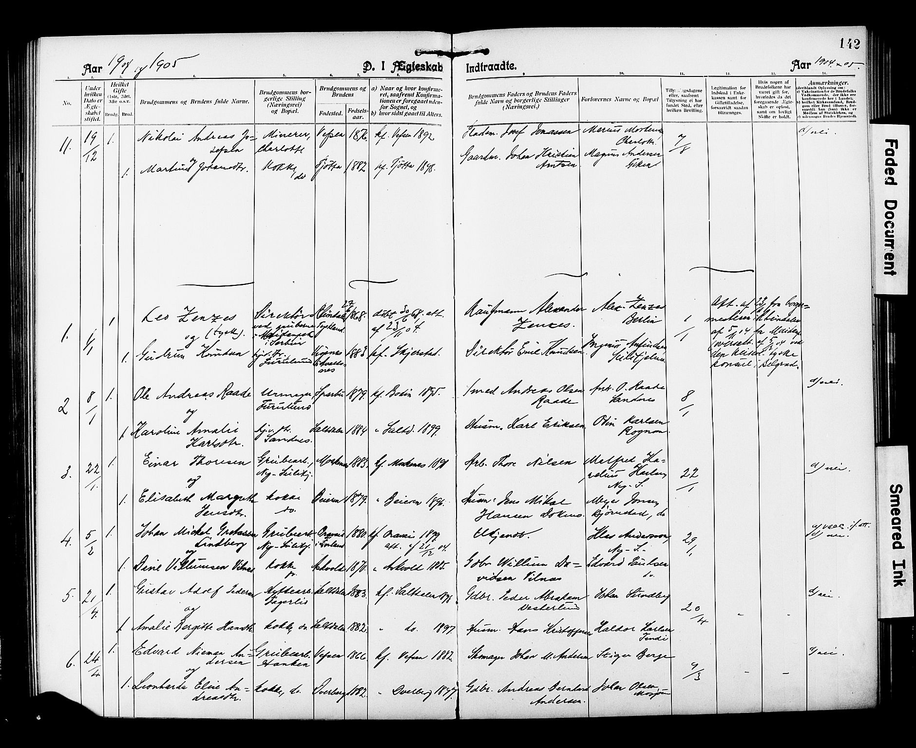 Ministerialprotokoller, klokkerbøker og fødselsregistre - Nordland, AV/SAT-A-1459/850/L0709: Ministerialbok nr. 850A01, 1899-1909, s. 142