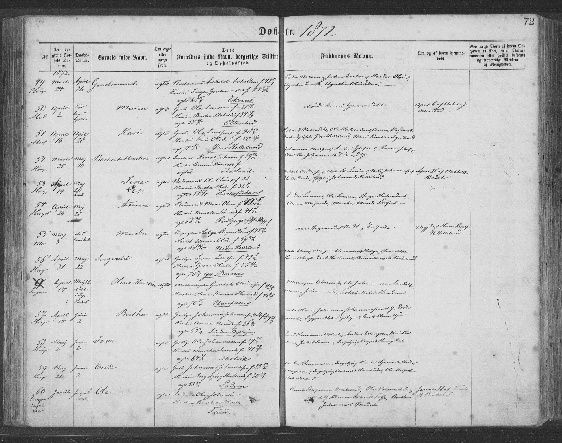 Hosanger sokneprestembete, AV/SAB-A-75801/H/Haa: Ministerialbok nr. A 9, 1864-1876, s. 72