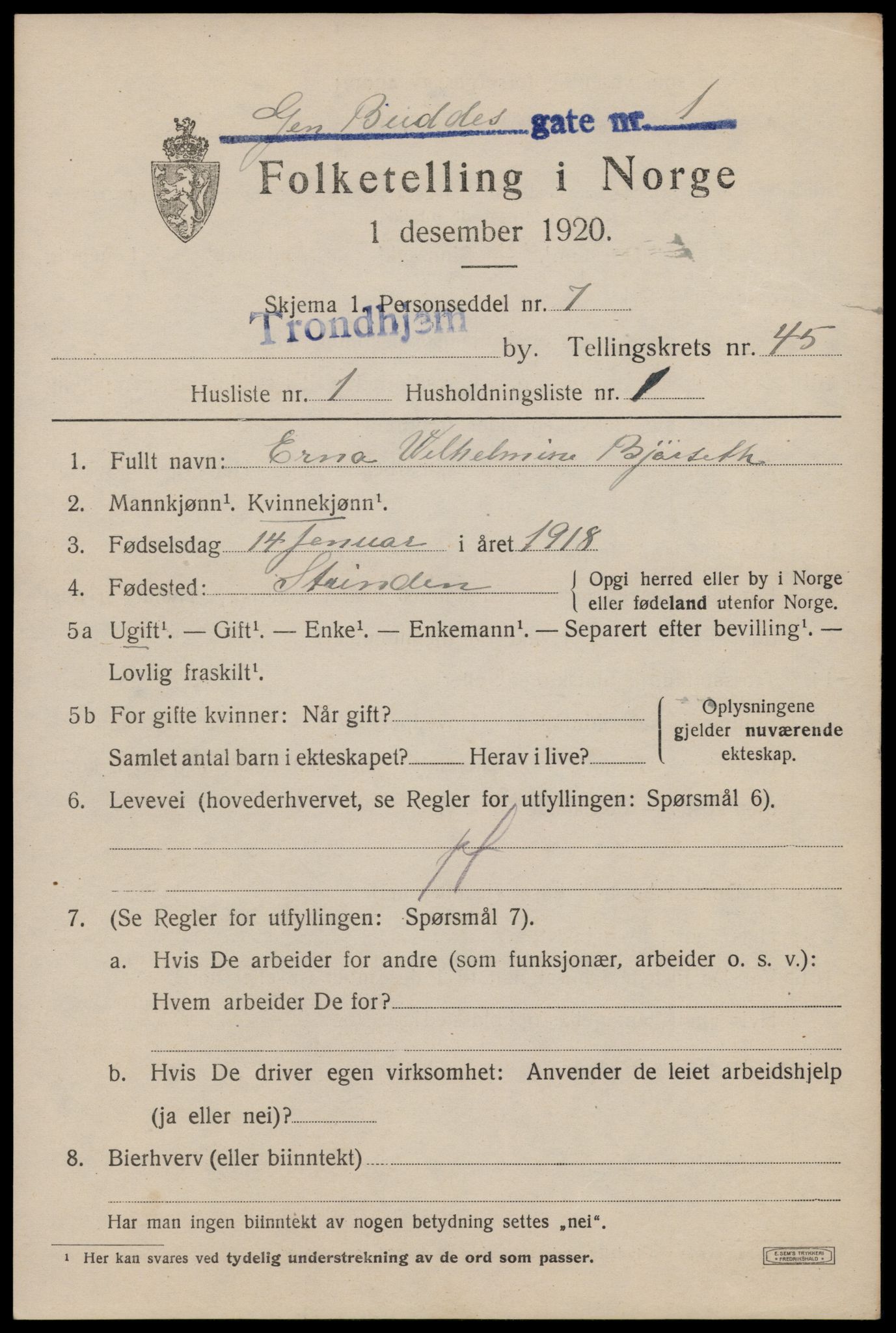 SAT, Folketelling 1920 for 1601 Trondheim kjøpstad, 1920, s. 96262