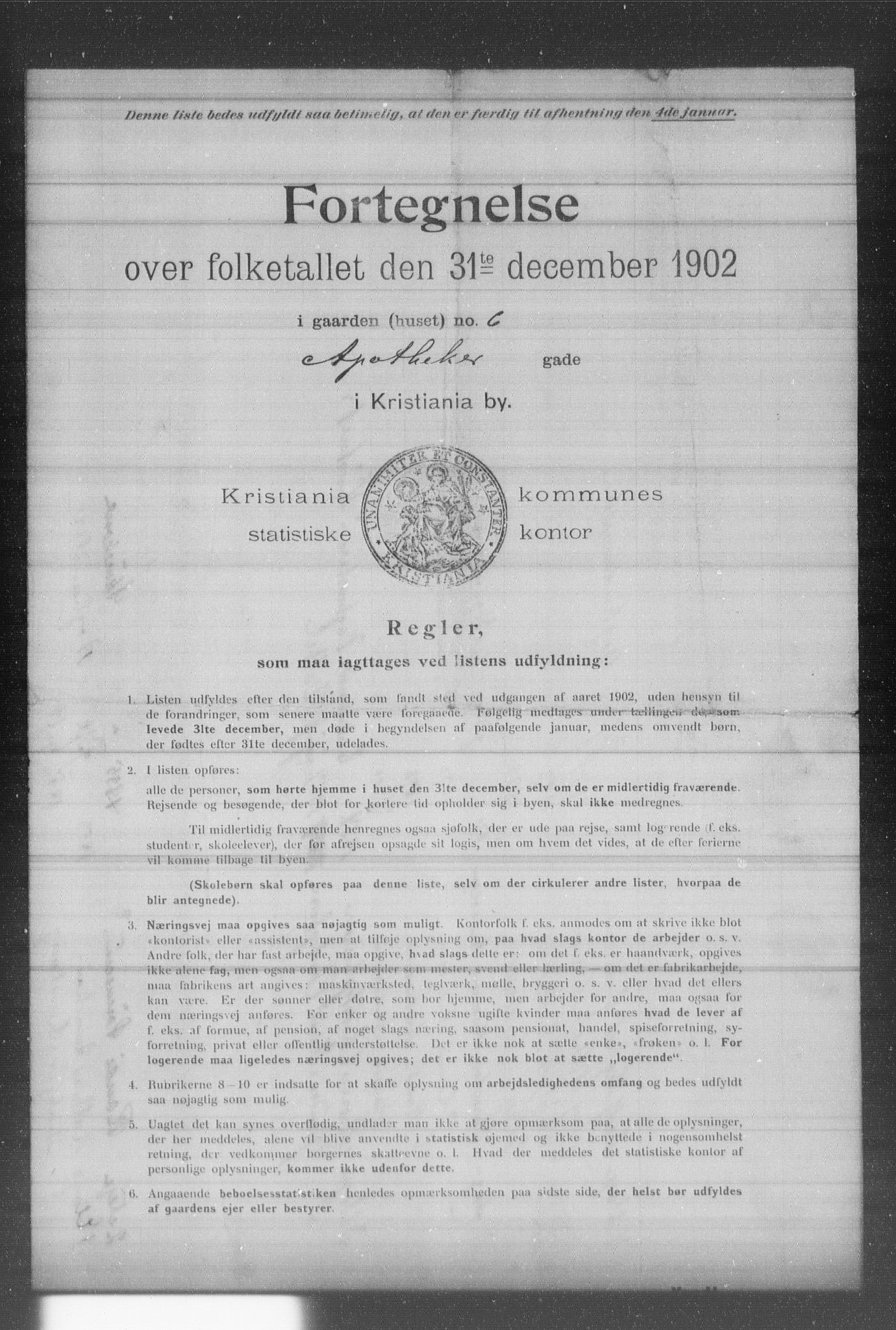 OBA, Kommunal folketelling 31.12.1902 for Kristiania kjøpstad, 1902, s. 405