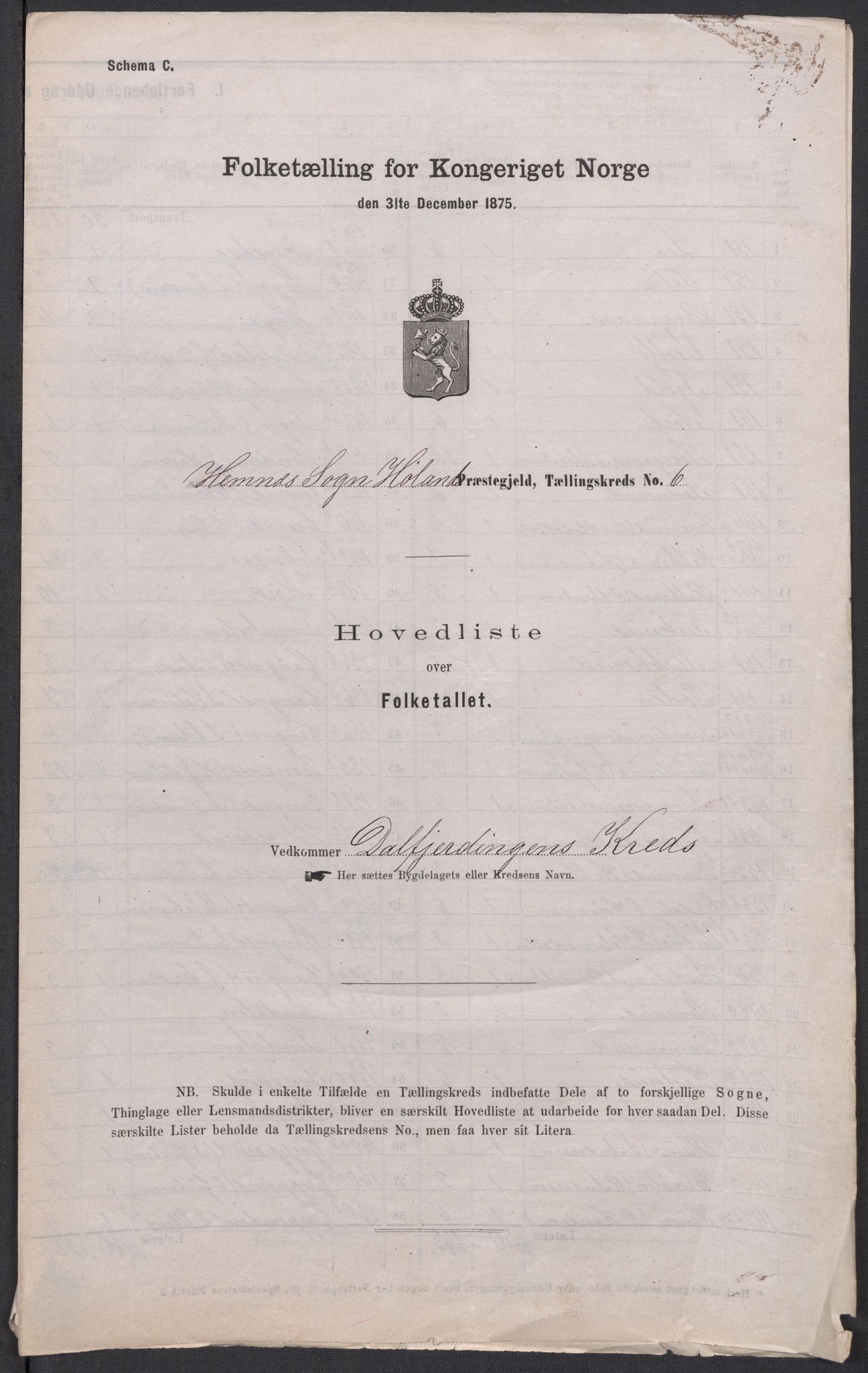 RA, Folketelling 1875 for 0221P Høland prestegjeld, 1875, s. 25