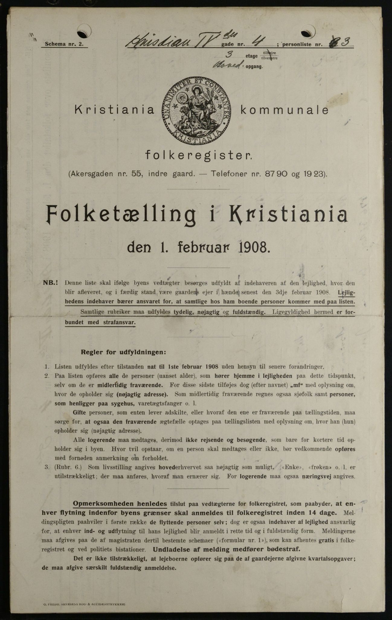 OBA, Kommunal folketelling 1.2.1908 for Kristiania kjøpstad, 1908, s. 48480