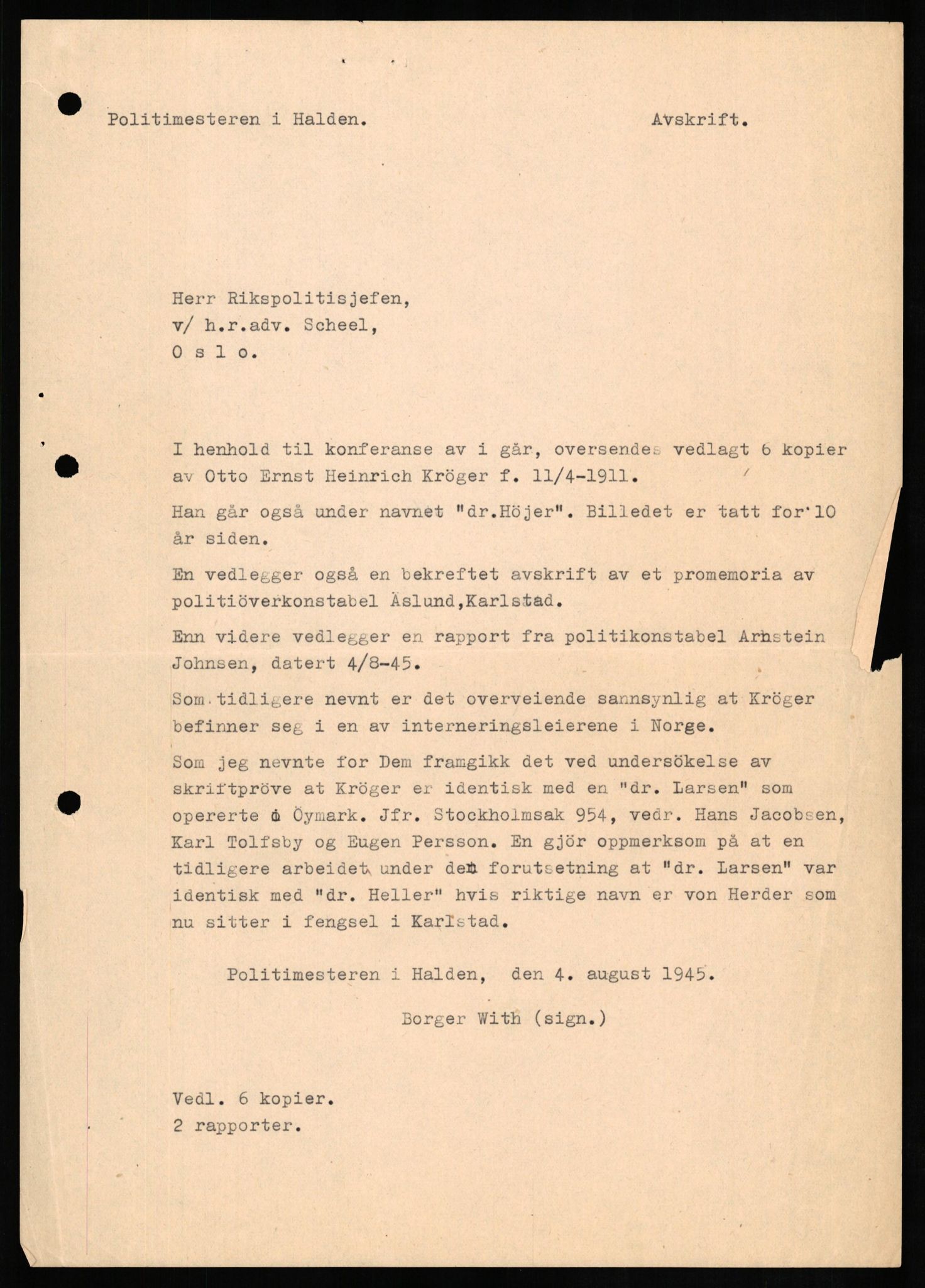 Forsvaret, Forsvarets overkommando II, AV/RA-RAFA-3915/D/Db/L0018: CI Questionaires. Tyske okkupasjonsstyrker i Norge. Tyskere., 1945-1946, s. 411